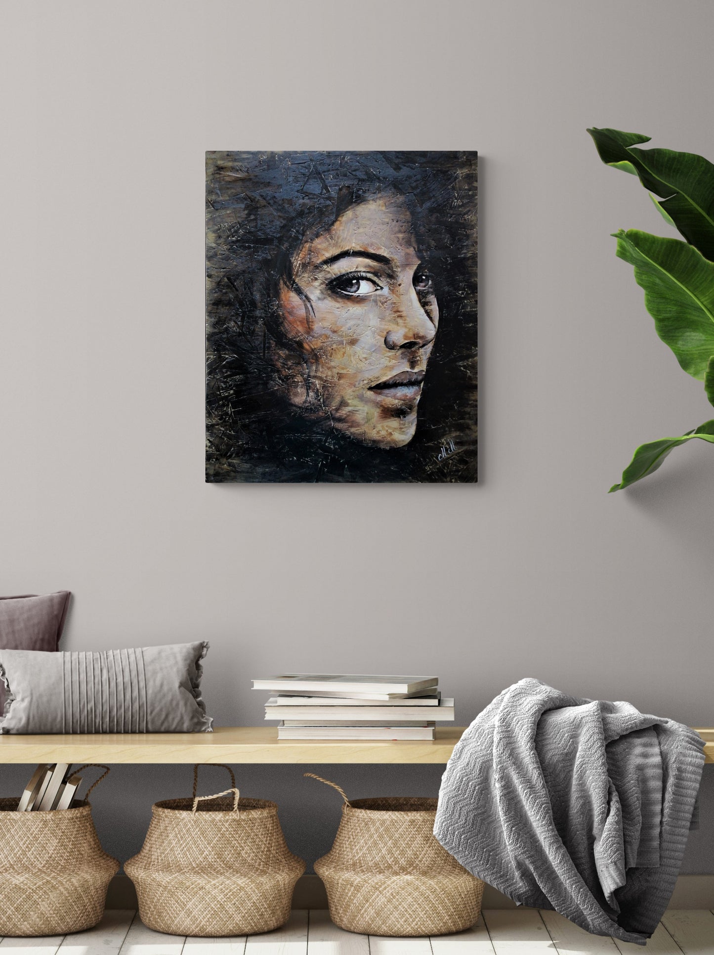 Experience the beauty of female face with this exquisite wood portrait painting. This face of a woman captures depth and emotion, blending textured artwork with the organic charm of reclaimed wood.
This Portrait of a woman rustic painting is a true statement piece, perfect for adding warmth and character to a modern home living room, or bedroom.
Acrylic portrait painting is delicately hand-drawn.
Trendy wall art Size: 50 cm x 60 cm (20" x 24") – Ready to hang for effortless display.