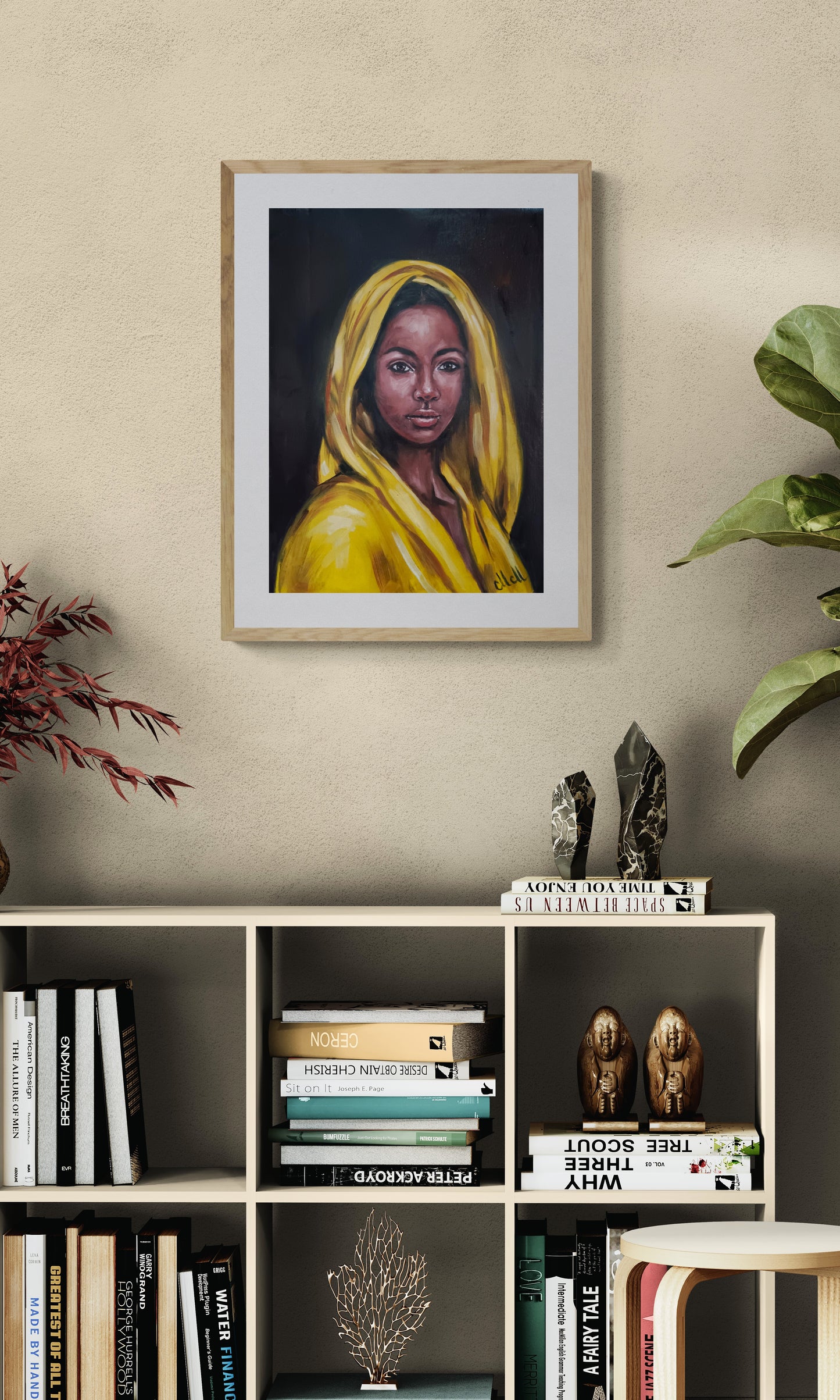 Empowering Afro American Woman Art – Female Portraiture
This American woman is a striking piece of oil portrait painting, celebrating beauty, strength, and cultural heritage.
Created with high-quality, oil colors on canvas, this African female portrait painting is a captivating addition to any space: home gallery, wall art for living room and unique bedroom wall decor.
Size: 35 cm x 48 cm (14" x 19")
Canvas is not stretched.