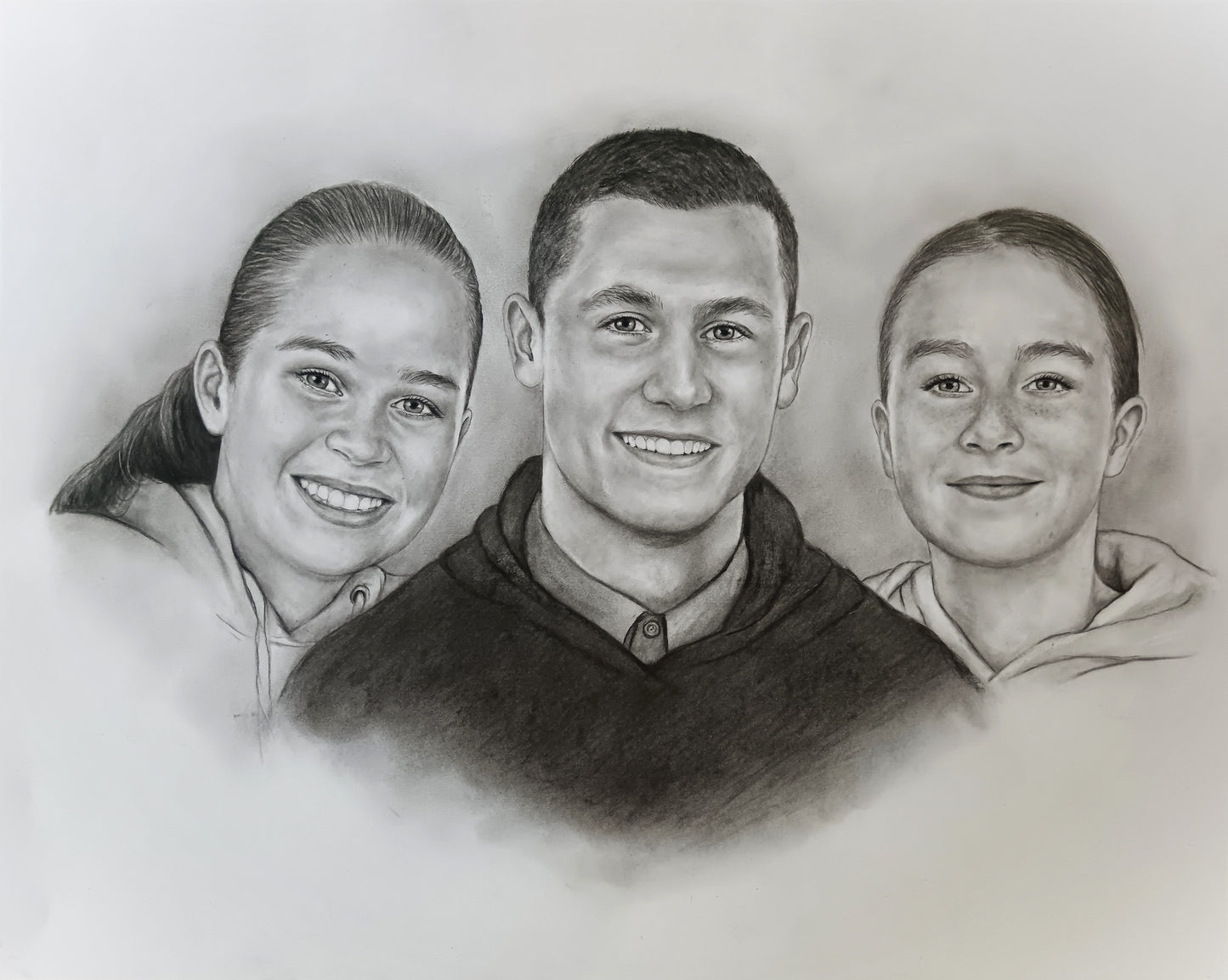 Brother and sisters - commission portrait painting - three people custom portrait gift for parents