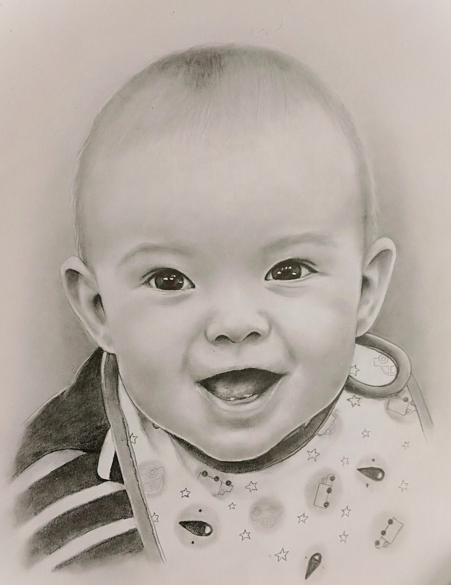 Commission portrait painting of a baby - charcoal drawing form a photo