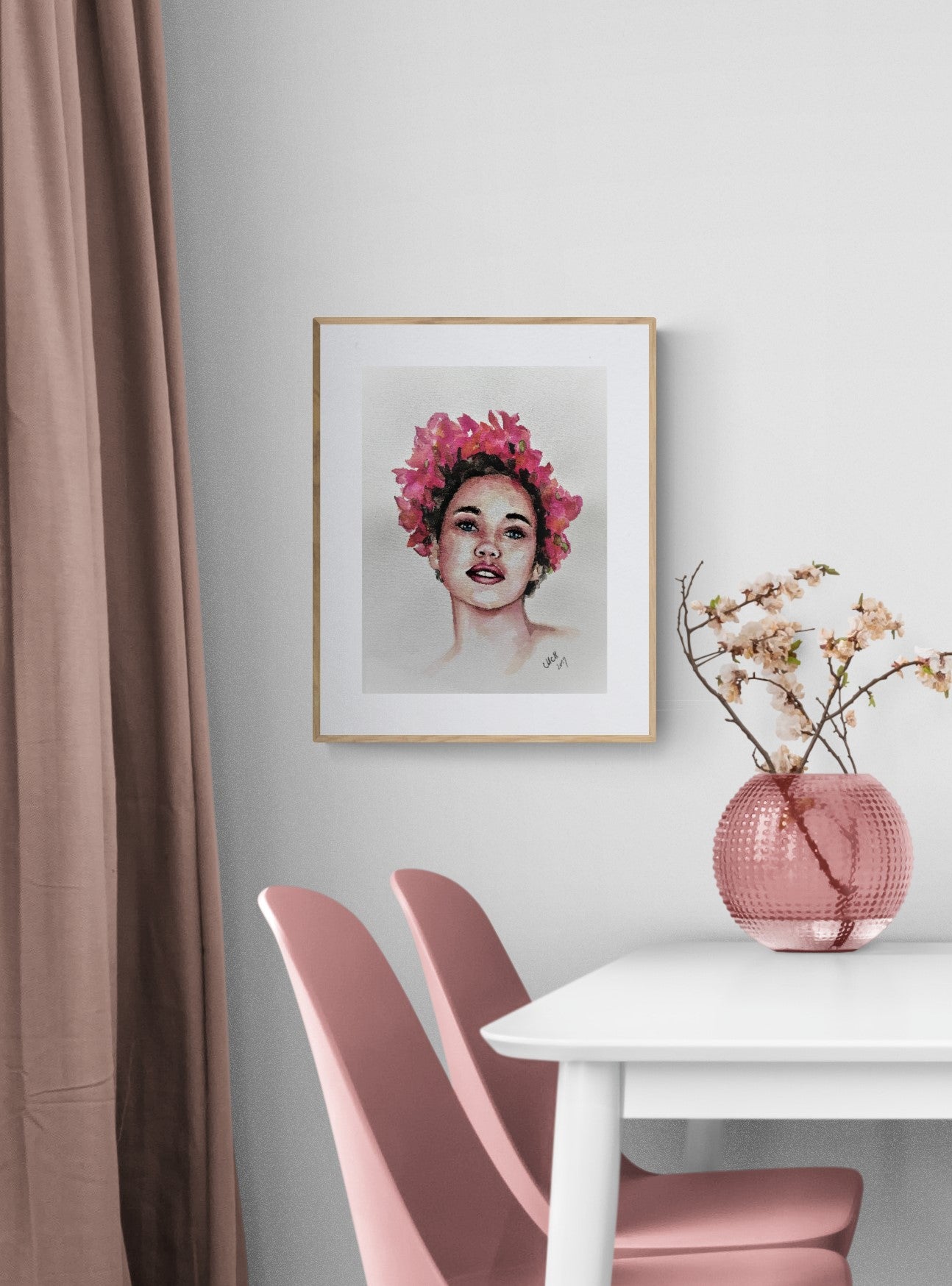 Woman with Flowers: Original Colorful Watercolor Portrait - Aquarelle Female Art
This stunning Woman with Flowers painting is an original, colorful watercolor portrait that radiates beauty and empowerment. The portrait of a beautiful woman with floral accents captures a sense of grace and strength, making it an inspiring piece for dining room.
Hand made with high-quality watercolor paints, this aquarelle artwork is created on natural white, matte, heavy art paper.
