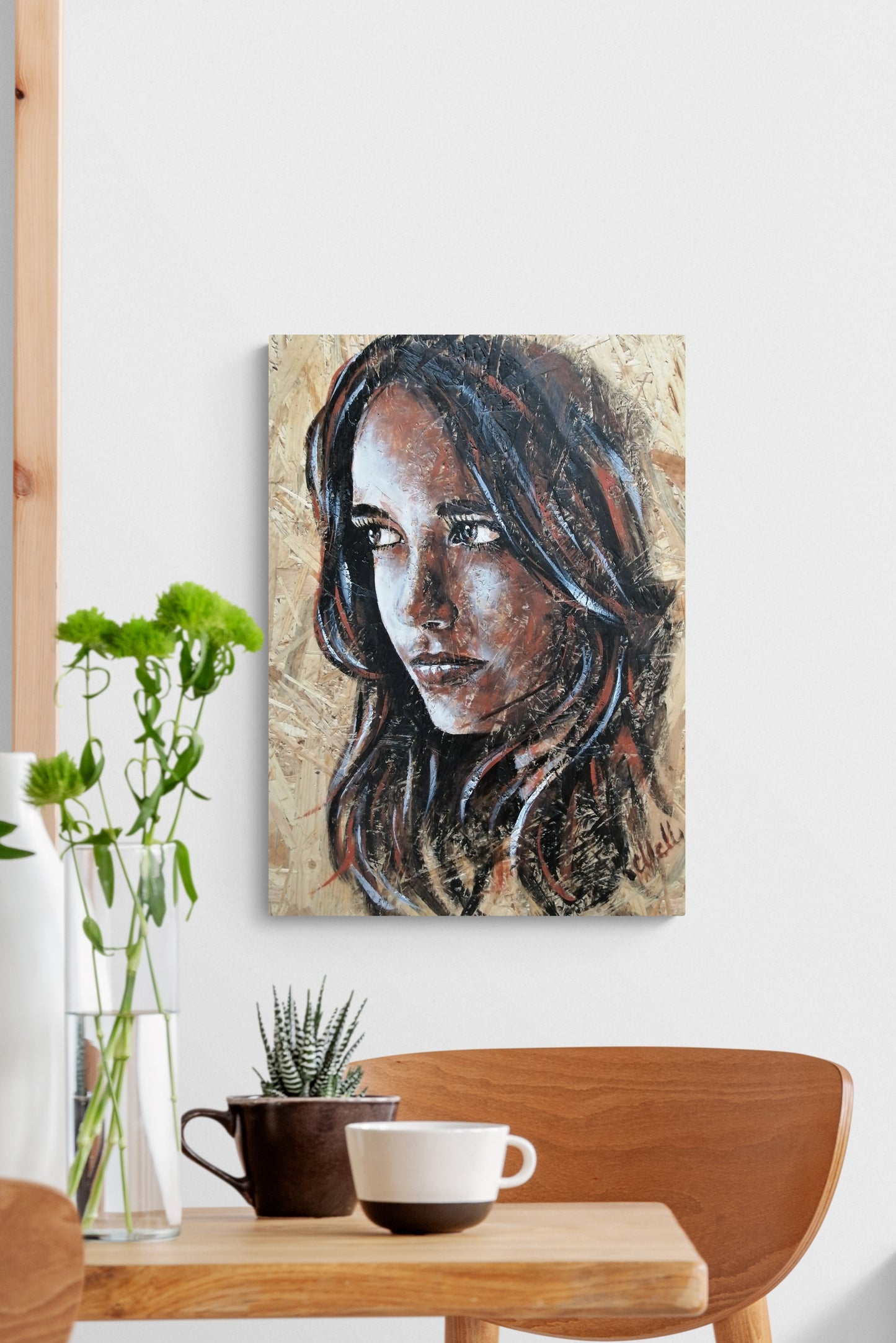 Elegant Profile Portrait on Wood – Unique Wall Art Inspired by Nature
This one-of-a-kind profile portrait on wood is a stunning blend of natural beauty and artistic expression.
Hand-painted with delicate acrylic strokes on an OSB wood panel, this piece brings warmth, texture, and character to any space.
The organic wood grain enhances the artwork’s depth, making it a timeless addition to your home gallery.
Whether as a meaningful gift for someone special or a unique touch to your own decor.