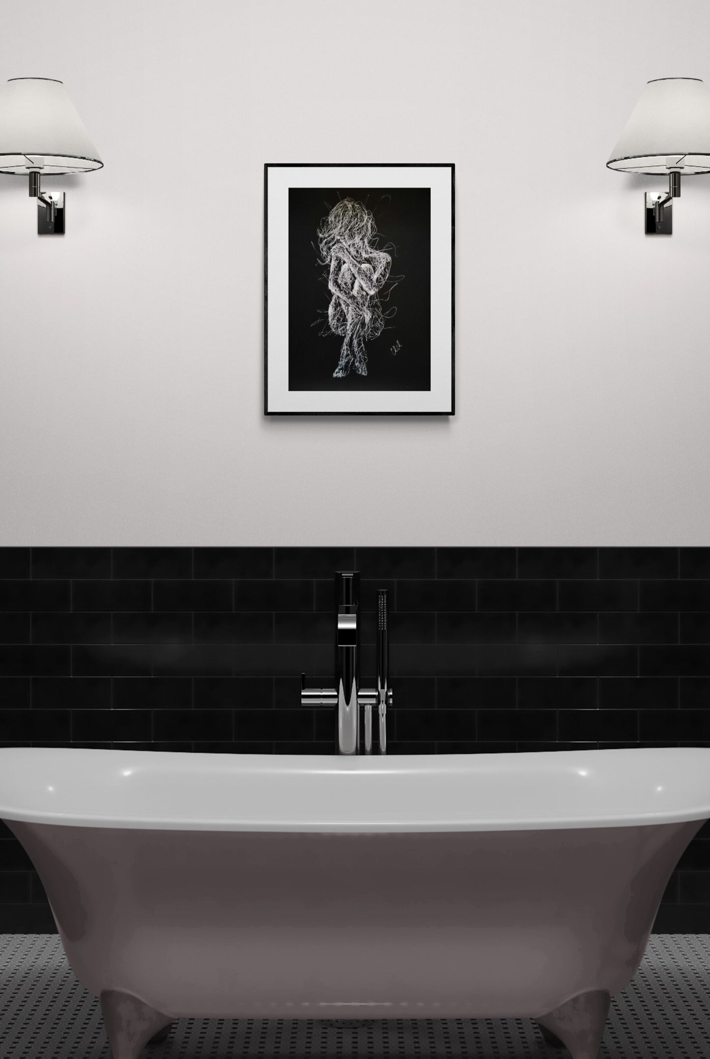Black and White Sensual Line Drawing – Original Erotic Minimalist Art
Elevate your space with this captivating black and white line drawing, a stunning piece of original sensual art. Striking the perfect balance between elegance and intimacy.
This modern erotic painting is both sexy and subtle, making it an ideal choice for bedroom decor or sophisticated bathroom wall art.
This nude female figure is delicately created with a white pen on black art paper, showcasing graceful lines.