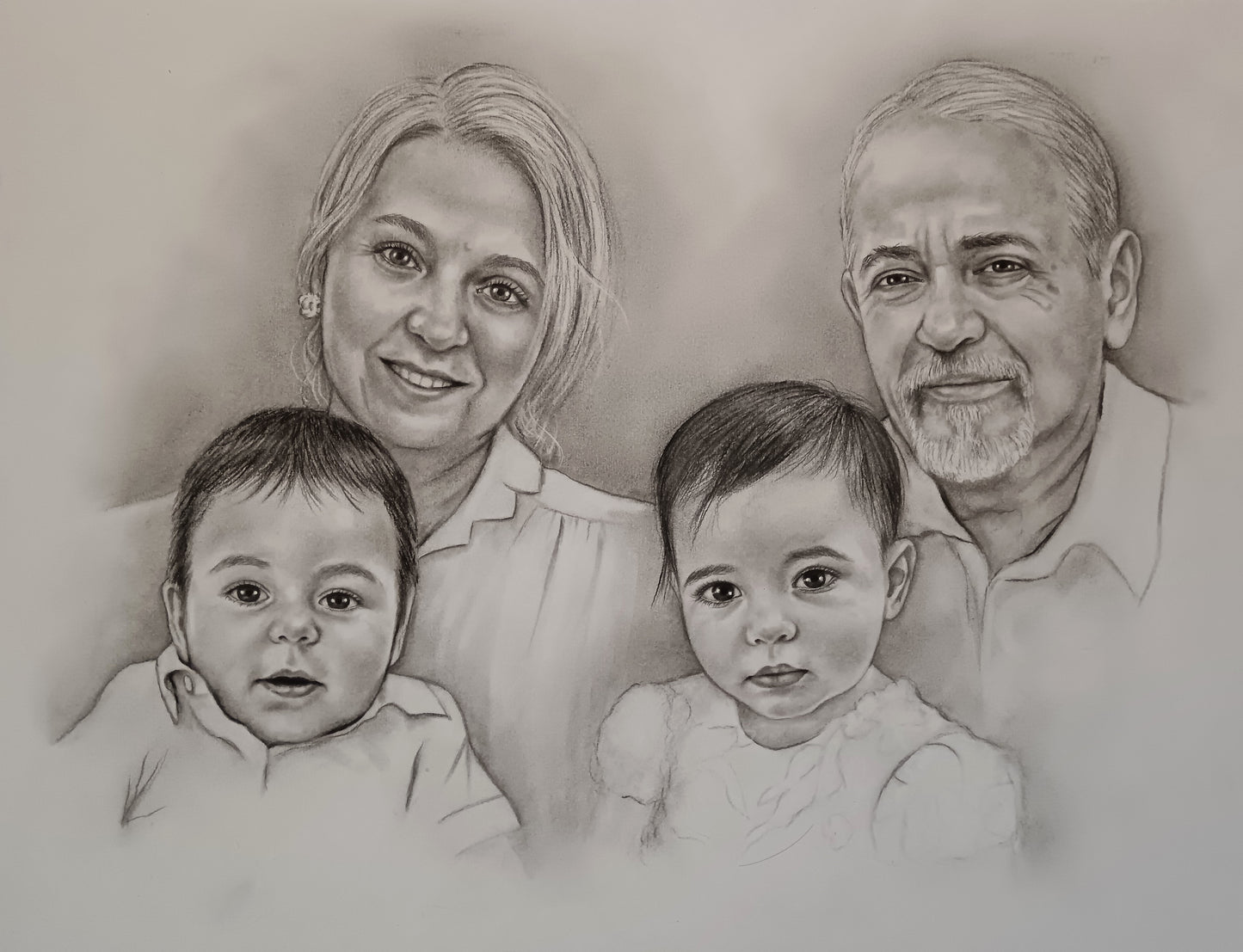 Family portrait painting - commission charcoal drawing