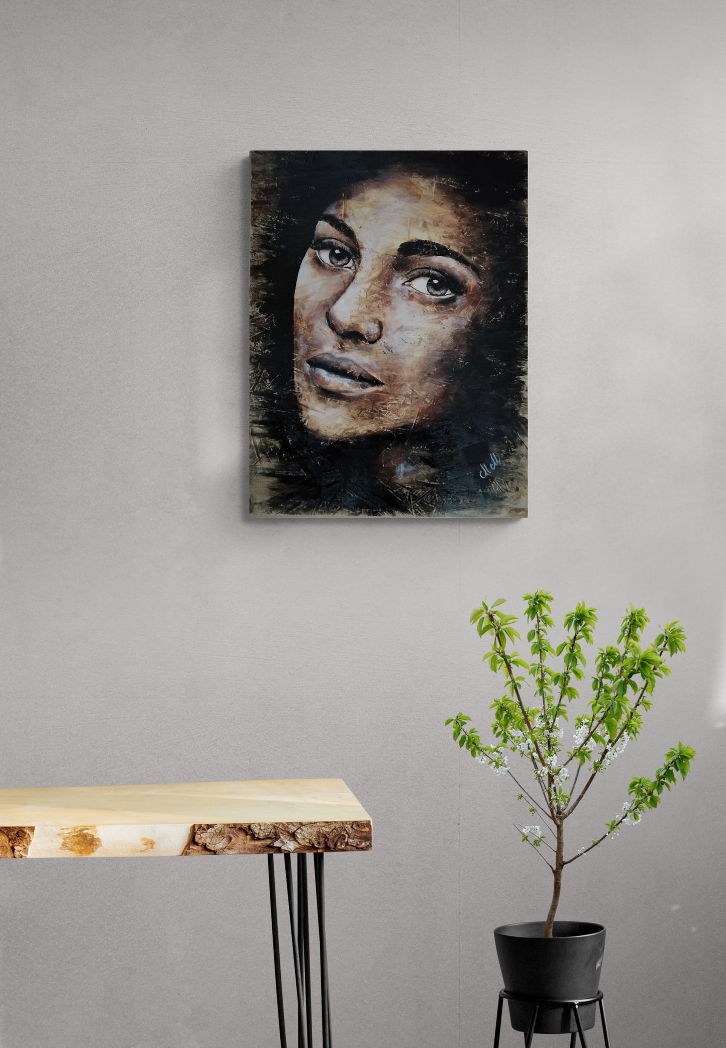 This handmade portrait painting of a woman on wood blends rustic charm with modern aesthetics.
The acrylic portrait, painted on a recycled wood, brings warmth and character to any space.
Beautiful face of a woman is perfect as a statement decor for your living room or as a thoughtful gift for someone special.
Face painting size: 47 cm x 61 cm (18" x 24")
It comes ready to hang, adding an artistic touch to your modern home wall decoration.