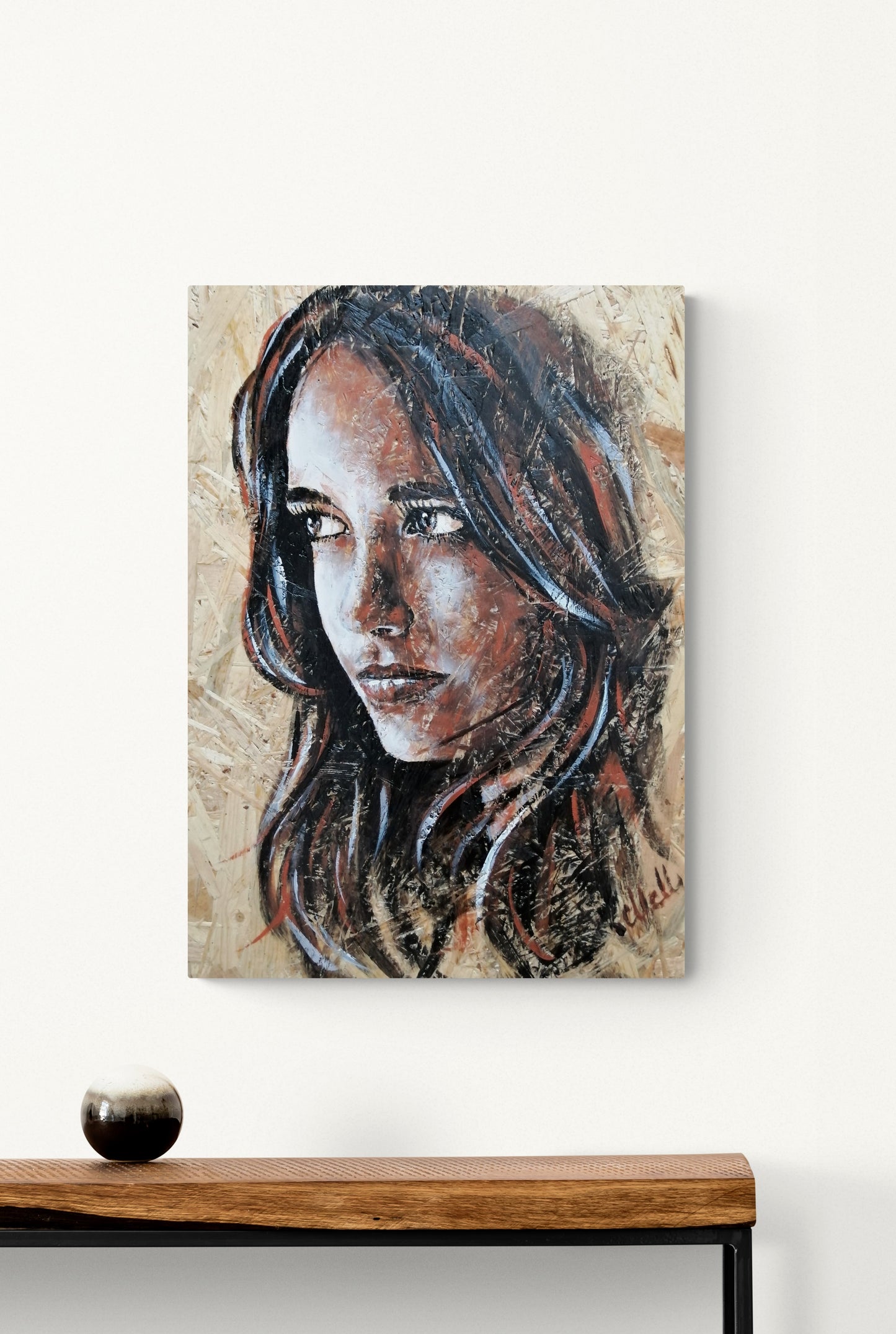 Elegant Profile Portrait on Wood – Unique Wall Art Inspired by Nature
This one-of-a-kind profile portrait on wood is a stunning blend of natural beauty and artistic expression.
Hand-painted with delicate acrylic strokes on an OSB wood panel, this piece brings warmth, texture, and character to any space.
The organic wood grain enhances the artwork’s depth, making it a timeless addition to your home gallery.
Whether as a meaningful gift for someone special or a unique touch to your own decor.