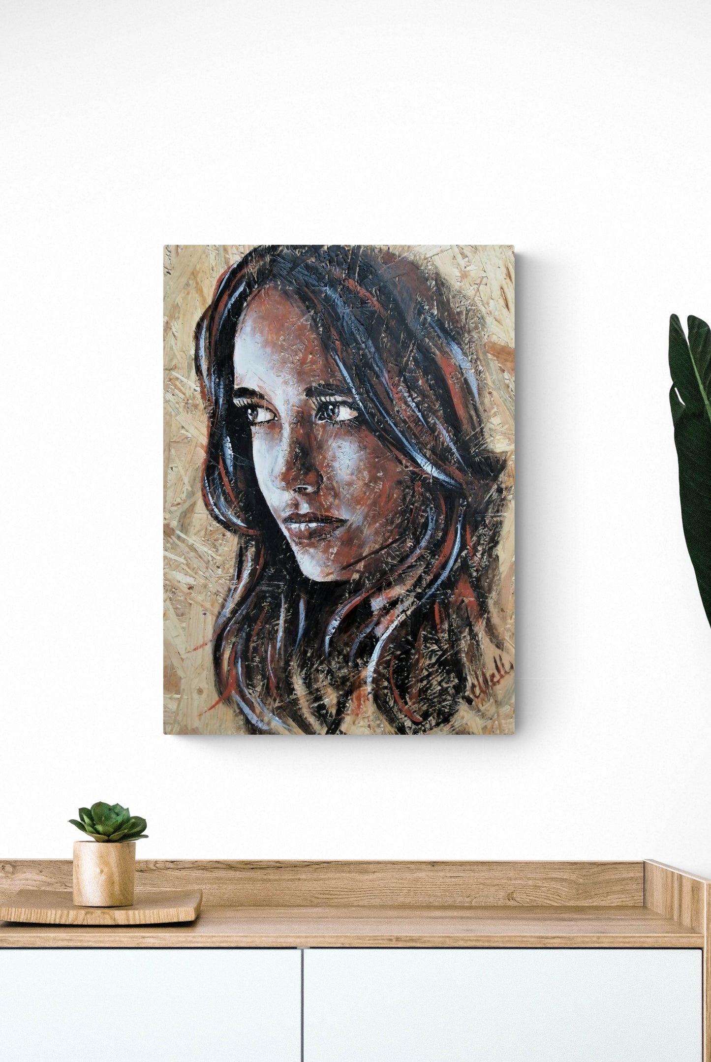 Elegant Profile Portrait on Wood – Unique Wall Art Inspired by Nature
This one-of-a-kind profile portrait on wood is a stunning blend of natural beauty and artistic expression.
Hand-painted with delicate acrylic strokes on an OSB wood panel, this piece brings warmth, texture, and character to any space.
The organic wood grain enhances the artwork’s depth, making it a timeless addition to your home gallery.
Whether as a meaningful gift for someone special or a unique touch to your own decor.