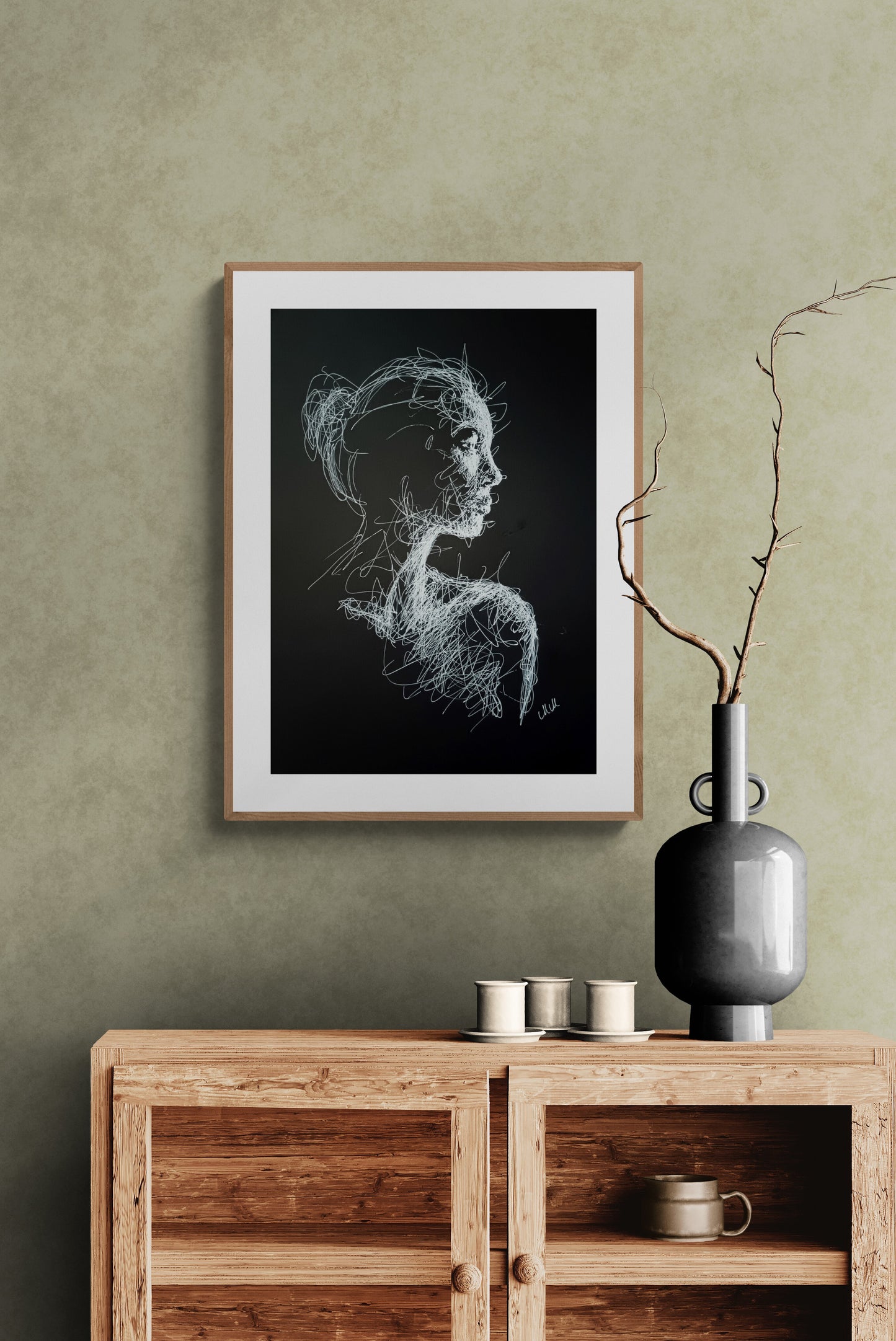 Modern Elegance Black and White Line Portrait Drawing - Original Sensual Art
This Modern Elegance black and white line portrait drawing is an original, sensual piece of artwork, handmade with love and care.
The minimalist female face figure captures a timeless beauty, offering a sophisticated touch to any space. The delicate lines, drawn with white pen on black art paper, evoke both grace and strength, creating a striking contrast that will captivate the eye.