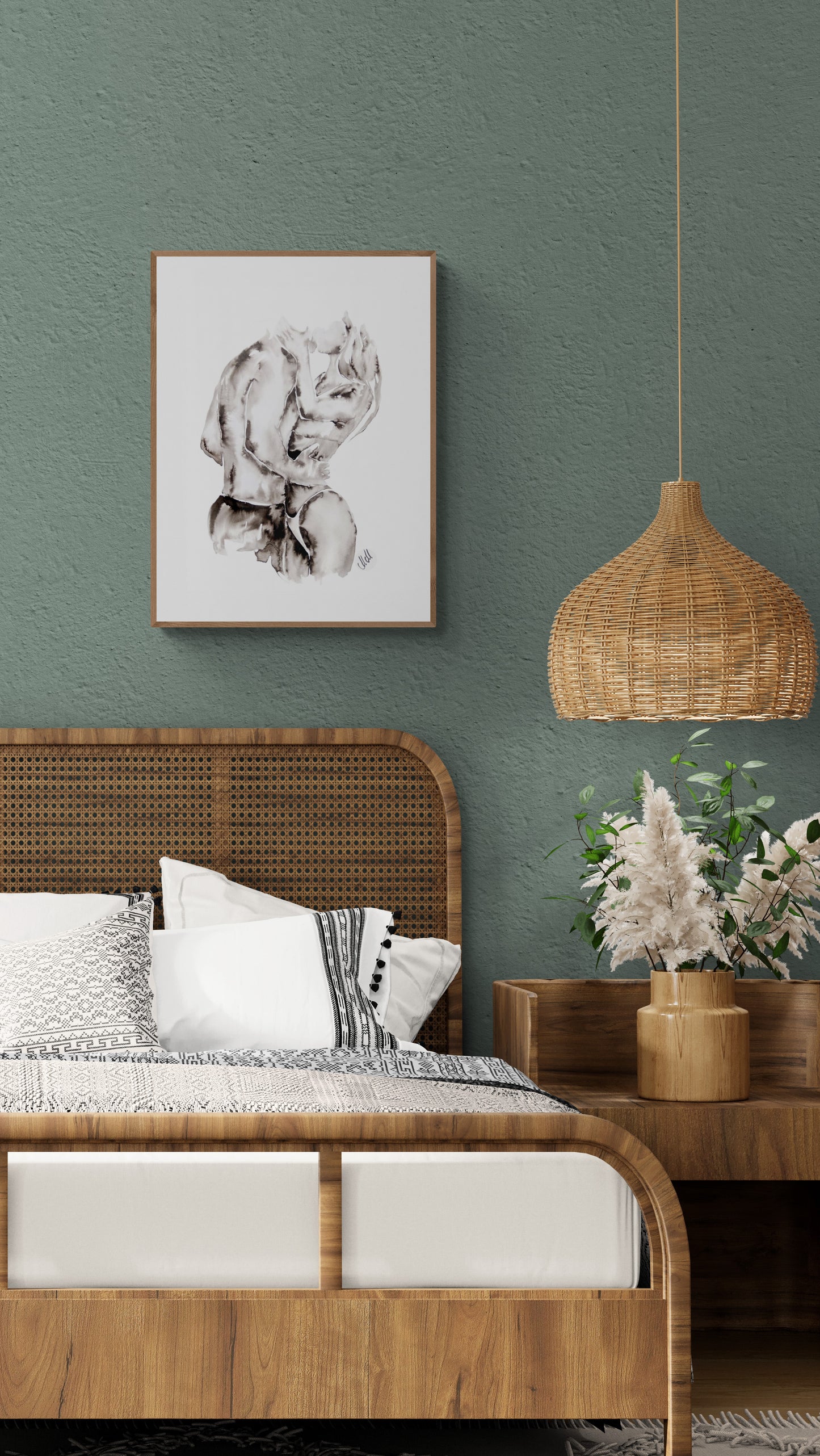 Original black and white ink wall art. Minimalist couple painting capturing love and intimacy. Elegant erotic/romantic artwork, perfect for bedroom decor, bathroom painting or a romantic gift for lover or partner