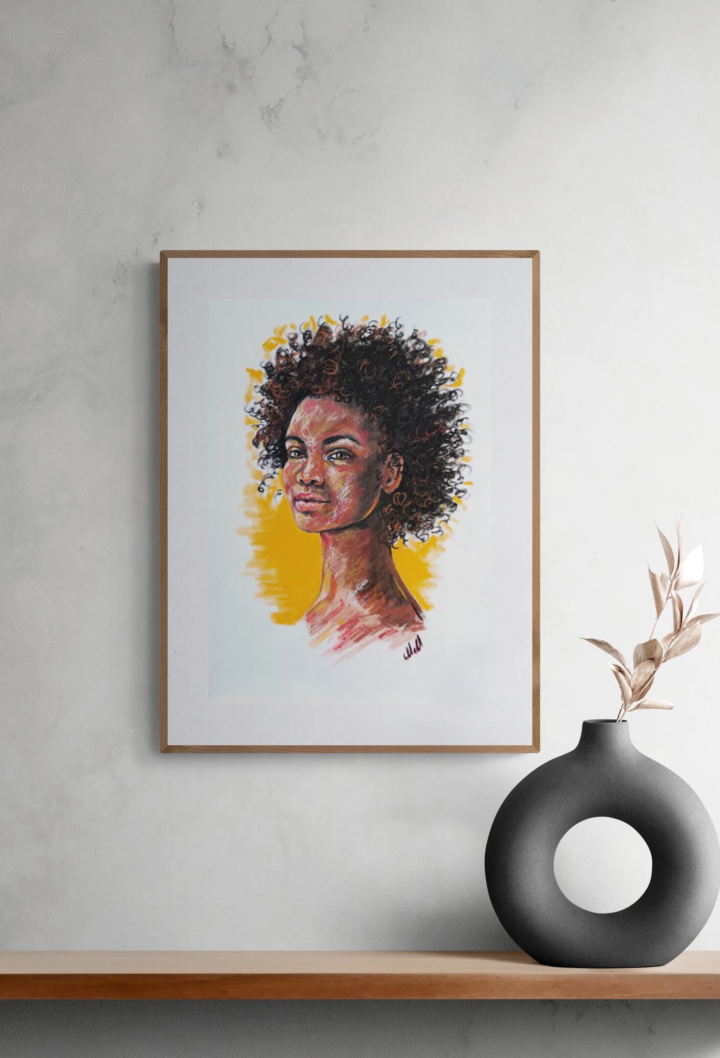 Modern portrait painting - african woman in oil pastels