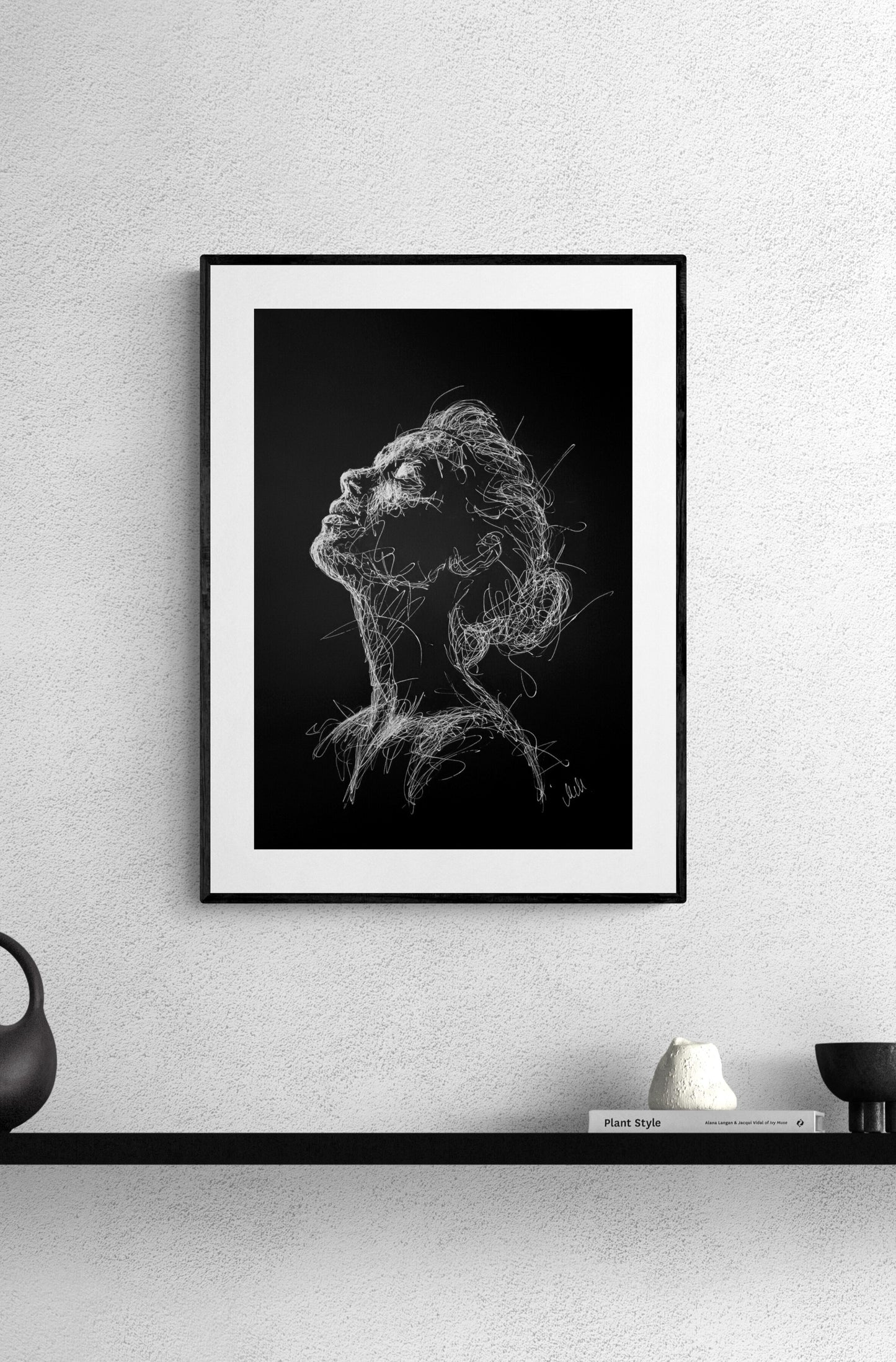 Passion - Modern Elegance Black and White Line Portrait Drawing
This Passion black and white line portrait drawing is an original, sensual piece of artwork, handmade with care and attention to detail.
The minimalist female face figure beautifully captures a sense of timeless elegance, bringing sophistication and grace to any space. The delicate white pen lines, drawn on black art paper, create a striking contrast that evokes both passion and strength, making it an eye-catching focal point.