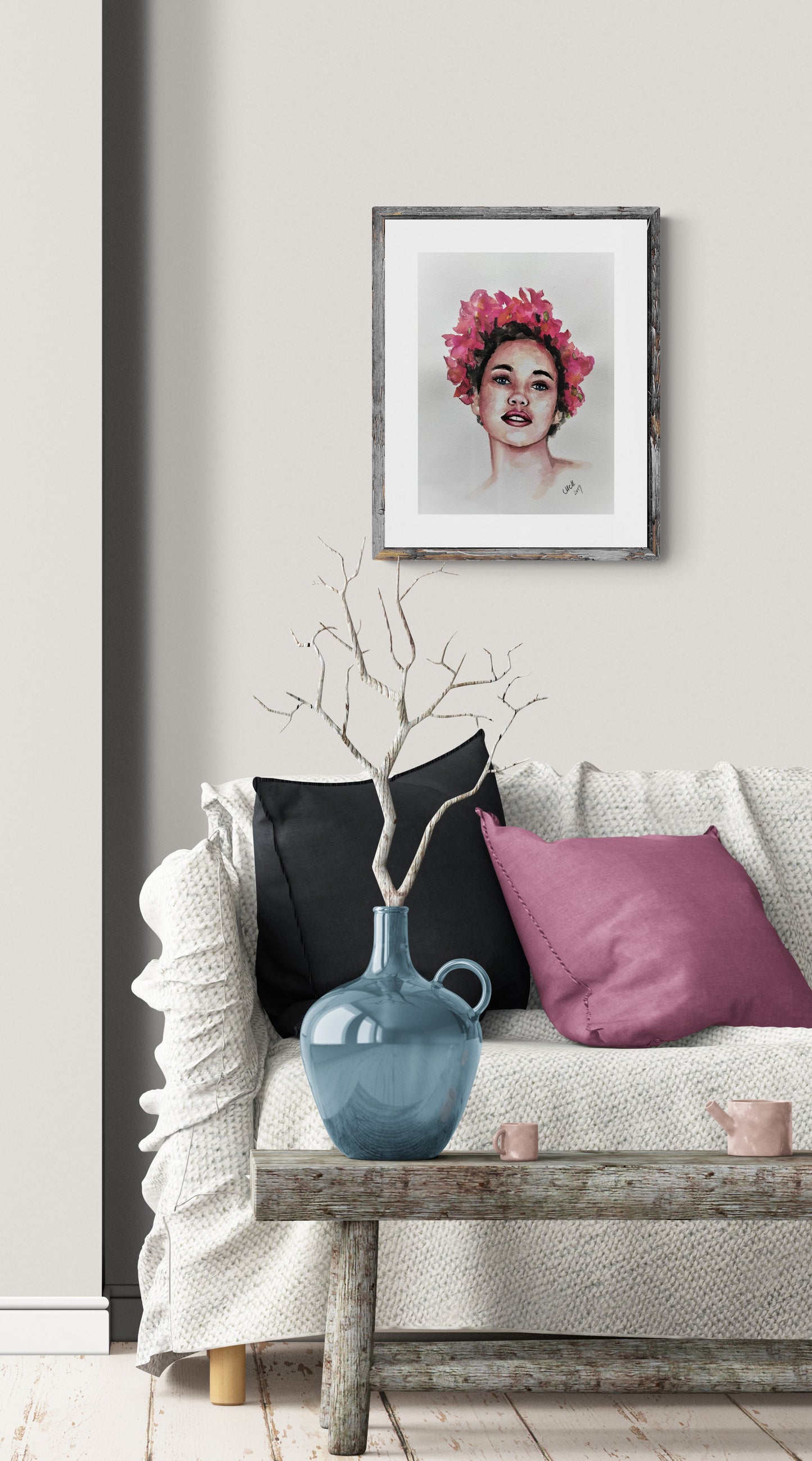 Woman with Flowers: Original Colorful Watercolor Portrait - Aquarelle Female Art
This stunning Woman with Flowers painting is an original, colorful watercolor portrait that radiates beauty and empowerment. The portrait of a beautiful woman with floral accents captures a sense of grace and strength, making it an inspiring piece for living room.
Hand made with high-quality watercolor paints, this aquarelle artwork is created on natural white, matte, heavy art paper.
