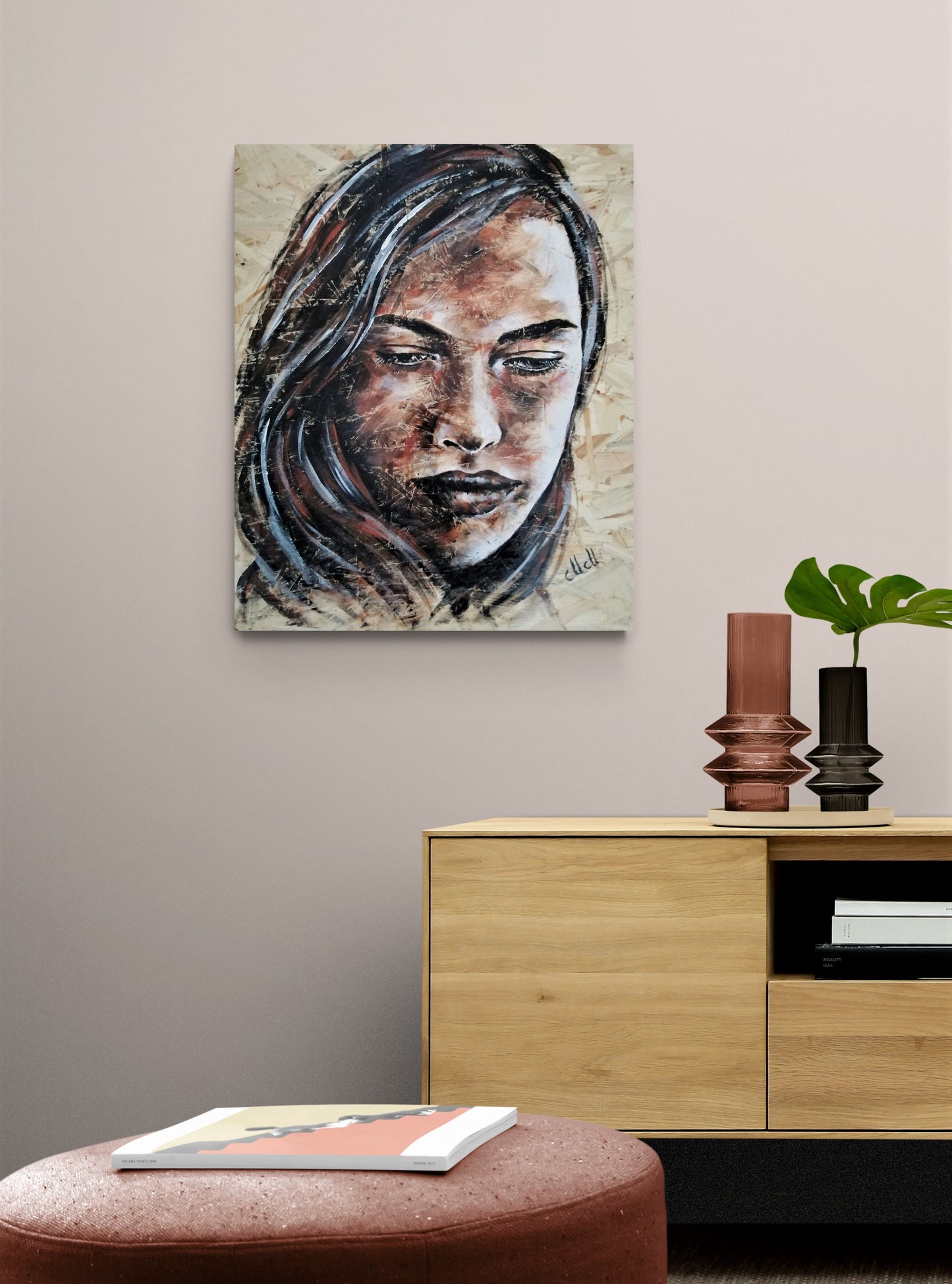 acrylic portrait painting on wood - rustic wall art, recycled wood, textured portrait painting, home wall art, livingroom painting, cafe wall decoration, wood wall decoration, wood wall decor