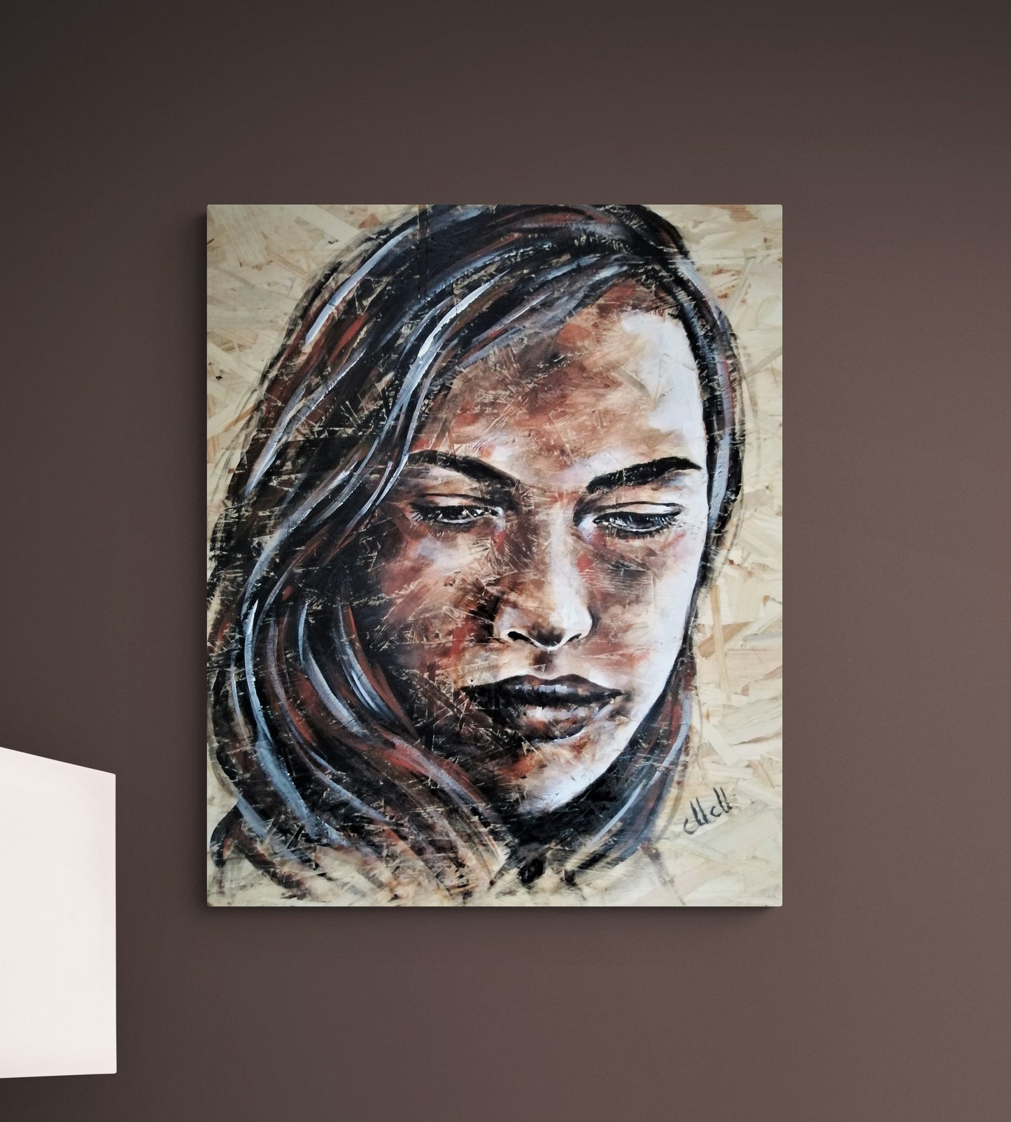 This hand made portrait painting on wood blends rustic charm with modern aesthetics, creating a stunning piece of wall art.
Acrylic portrait painted on a recycled wood slice brings warmth and character to any space.
Made on reclaimed wood, this one-of-a-kind piece is perfect as a statement decor for your living room or a thoughtful gift for someone special.
Face painting: 50 cm x 61 cm (20" x 24")
It comes ready to hang, adding an artistic touch to your home with ease.