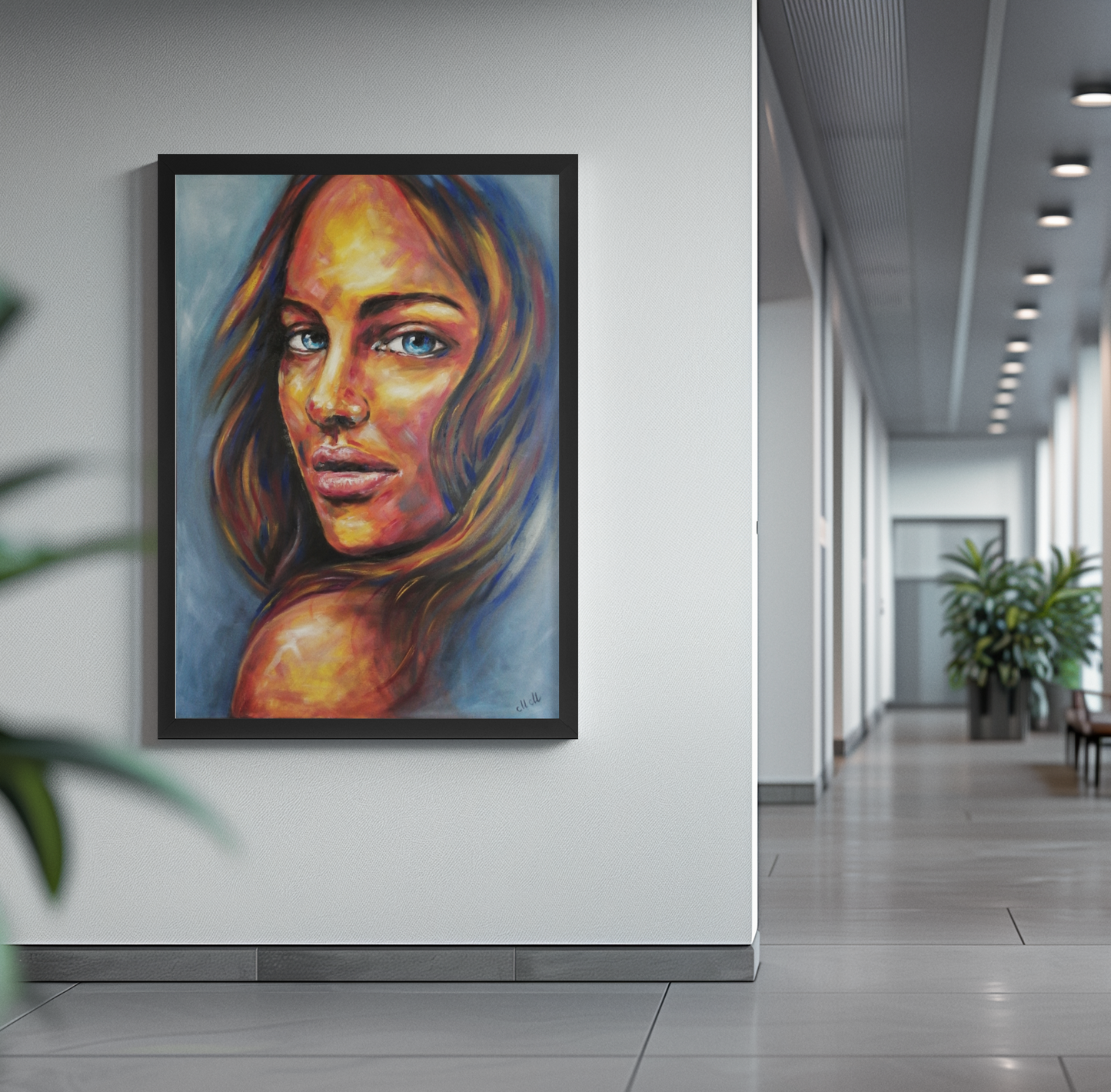 Woman in blue is Extra Large Colorful portrait painting
This vibrant portrait painting celebrates strength and beauty, making it a stunning statement painting for a modern home.
Created with rich oil colors on canvas, the expressive brushstrokes and textured layers add depth and emotion to this extra-large wall art.
Perfect for those who love colorful face paintings, this striking female portrait will enhance any living room, bedroom, or home gallery with its unique charm.