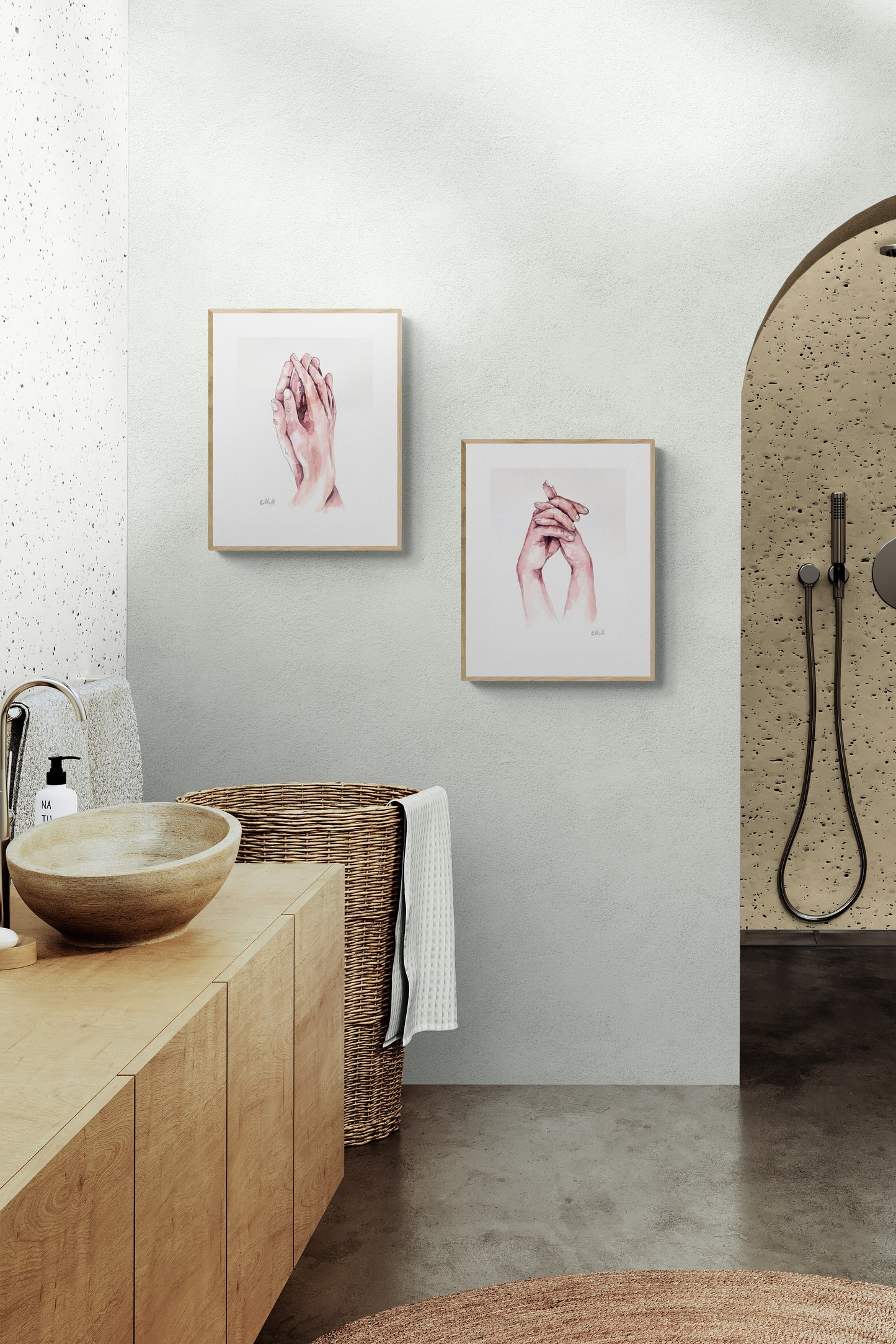 Romantic Hand-in-Hand – Watercolor Artwork
Bring warmth and intimacy to your space with this beautiful watercolor painting of a romantic hand-in-hand moment.
The delicate water drops, ink drawing and natural skin tones create a soft, emotional connection, making it a perfect piece for your home: bedroom painitng, dining room wall decor or bathroom artwork.
Made with high-quality materials, this minimalist yet expressive artwork adds elegance to your bathroom.