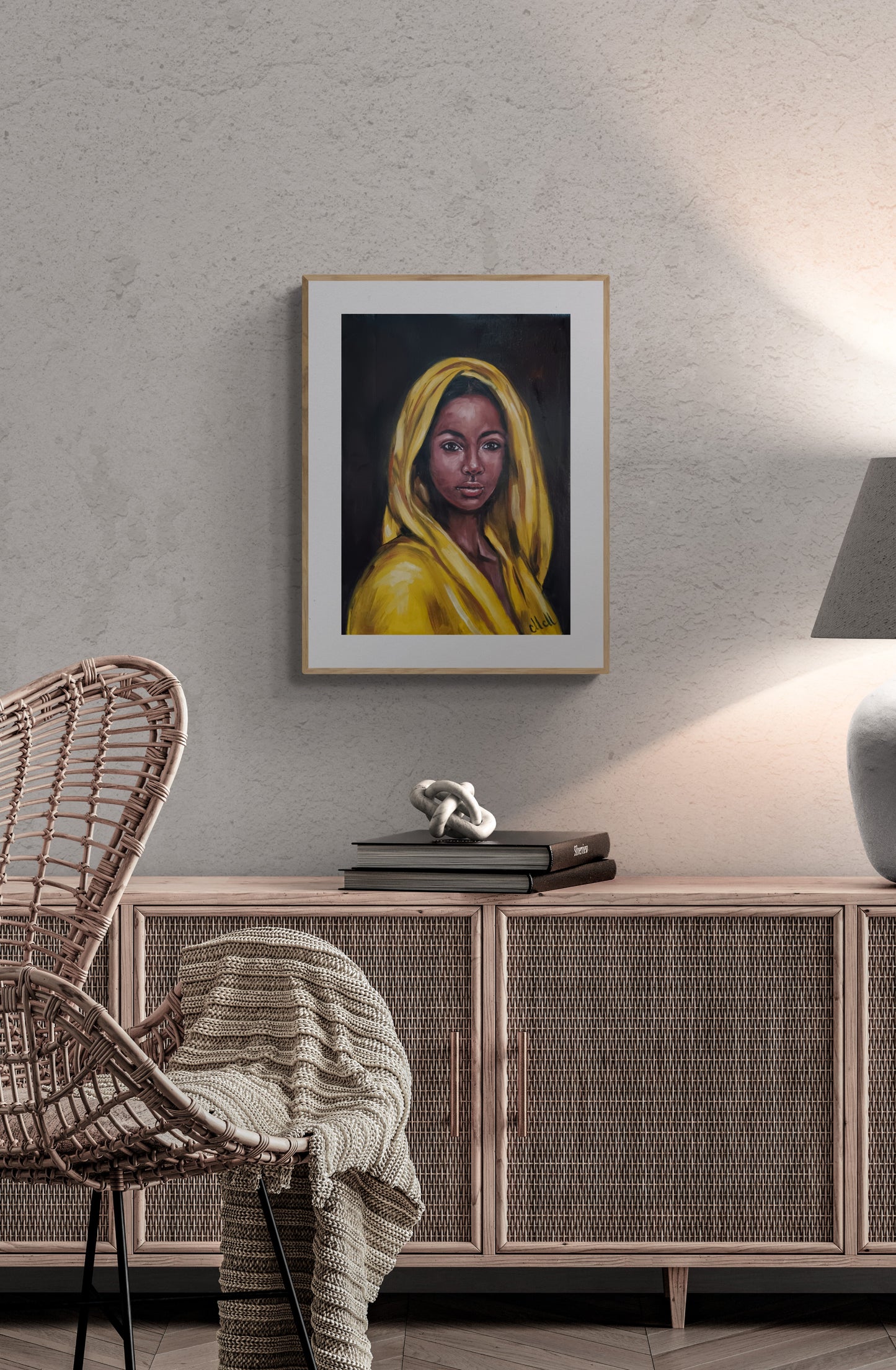 boho-room-wall decoration - original oil portrait painting of an African woman
