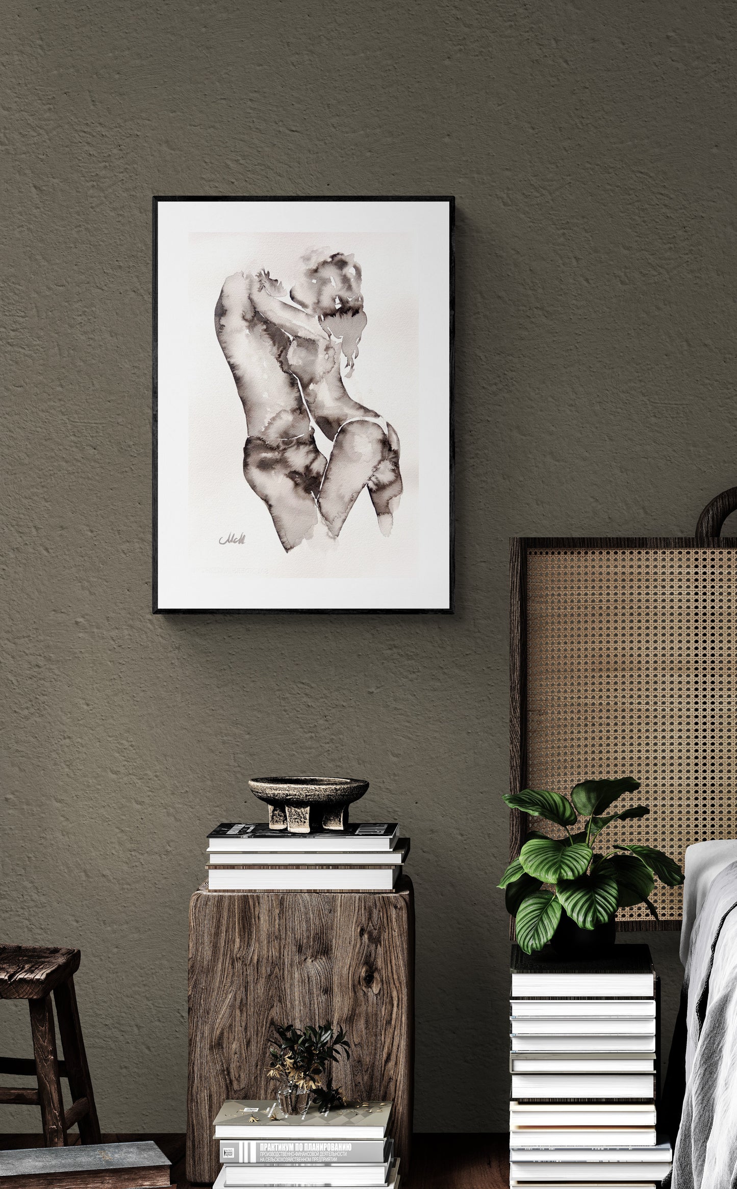 black an white ink painting of a couple embracing, black and white romantic artwork, intimate love illustration, perfect above-bed decor or unique couple gift. minimalist wall art, bedroom painting, bathroom painting