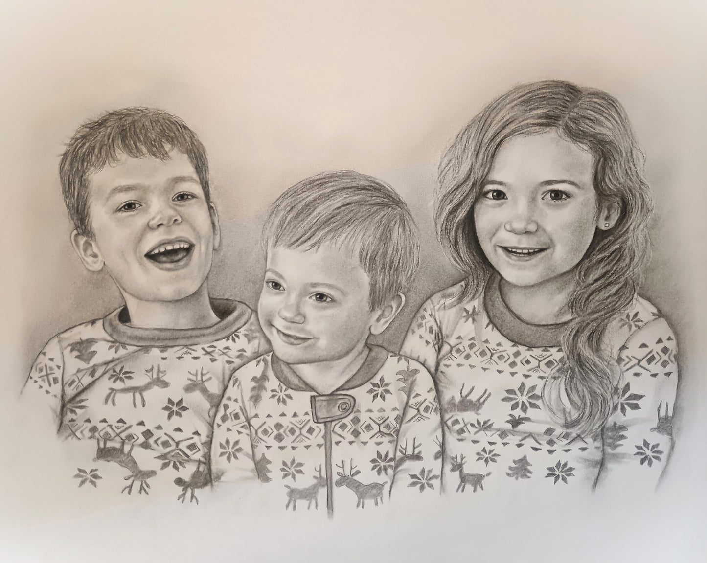 christmas gift - custom portrait drawing of children - pencil custom drawing