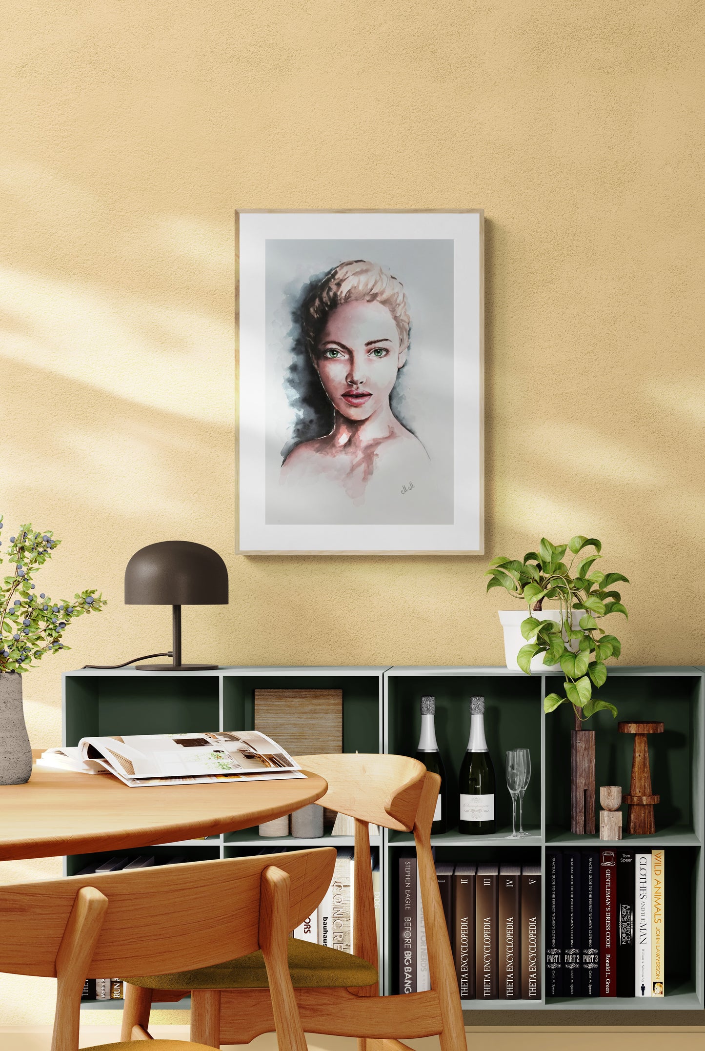 This femine portrait painting is original watercolor wall art.
Hand made watercolor/Aquarelle illustration can be House warming art gift for someone special.
Water face artwork is made on natural white, matte, heavy art paper with high quality water colors.
Colorful Portrait wall art Size: 22" x 15" (55 cm x 37 cm)