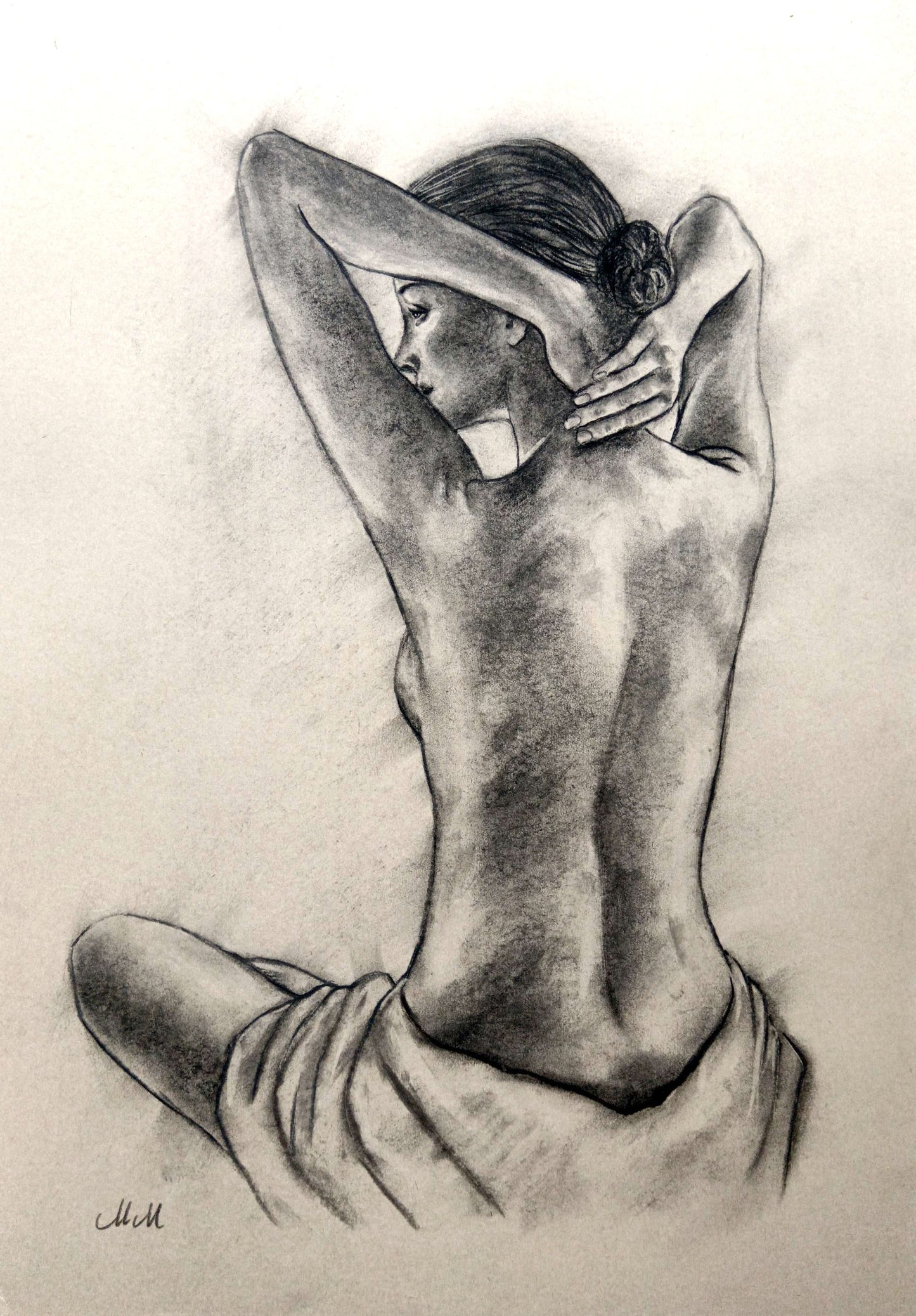 Nude Woman Charcoal Painting – Female Figure Drawing
This erotic artwork charcoal drawing is a beautiful blend of sensuality and elegance. The romantic painting captures the female figure in a way that is both intimate and shy, perfect addition to your bedroom wall art or bathroom decor.
Created with charcoal on light beige paper, this piece brings the raw beauty of the human form to life with delicate yet bold strokes
Size: 37 cm x 52 cm (14"x 20")