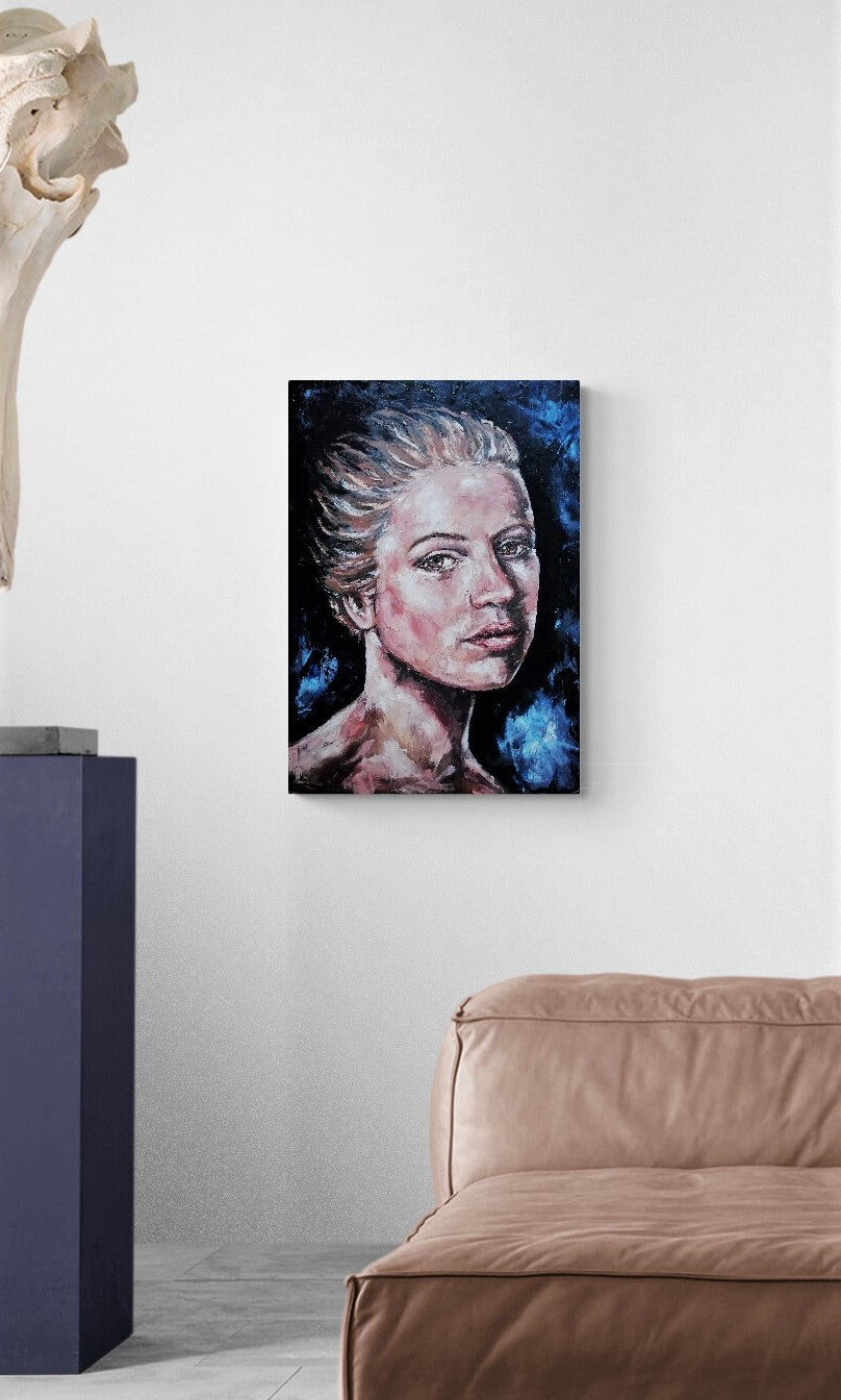 Colorful Impasto Portrait – Original textured Oil Painting
This striking impasto portrait of a woman is a vibrant and expressive piece of original handmade art. Created with palette knife and rich, textured oil paint, this colorful portrait painting brings depth and emotion to any space.
Portraiture Size: 50 cm x 70 cm (20" x 28")
