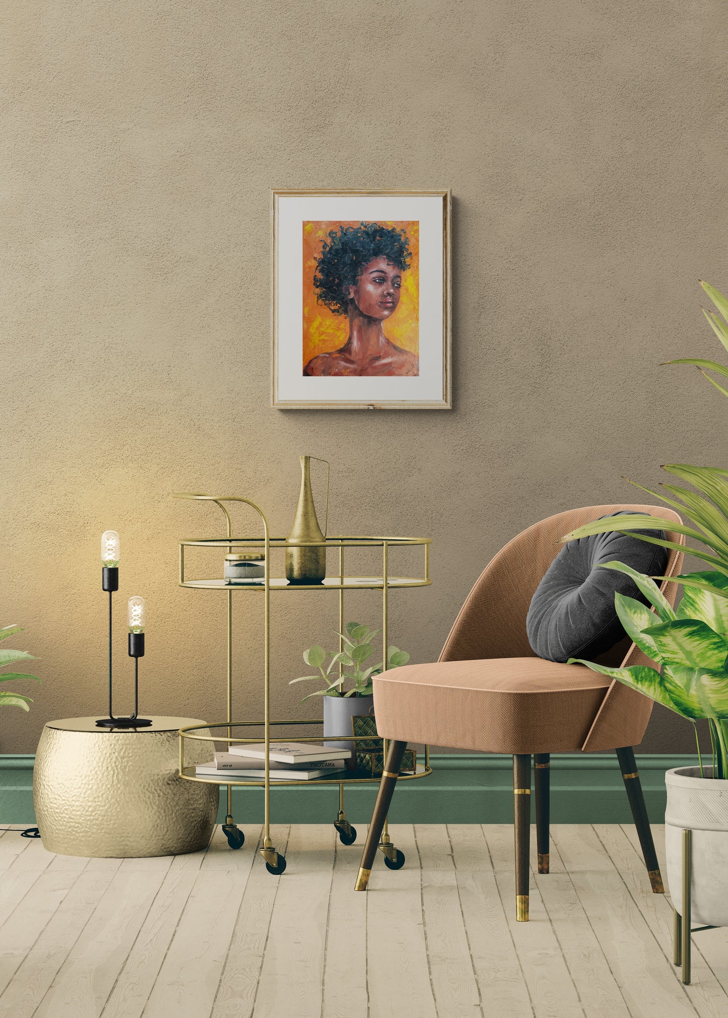 Powerful African American Woman Portrait – Original Hand-Painted Afro Artwork