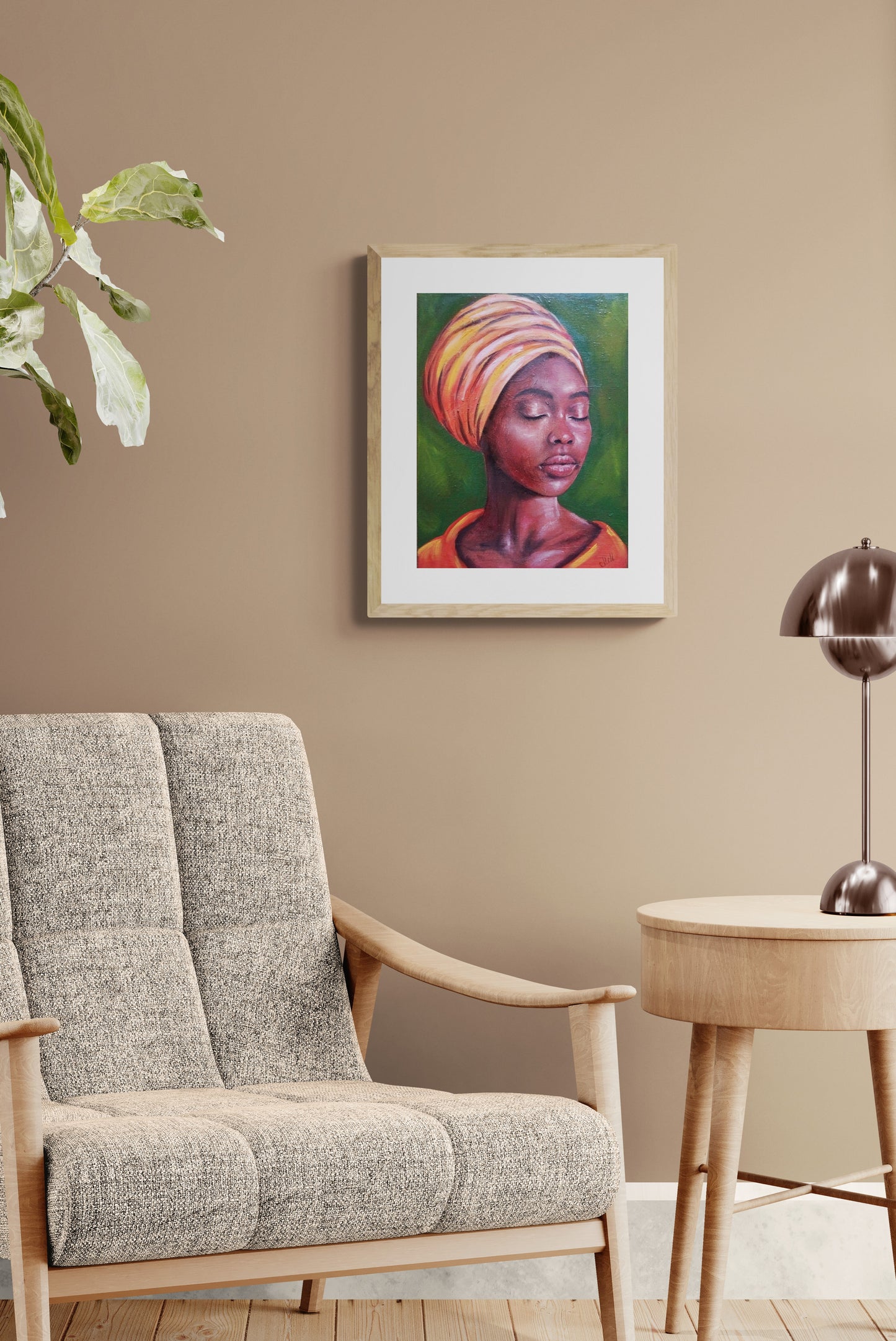 African woman - eyes closed - original oil portrait painting