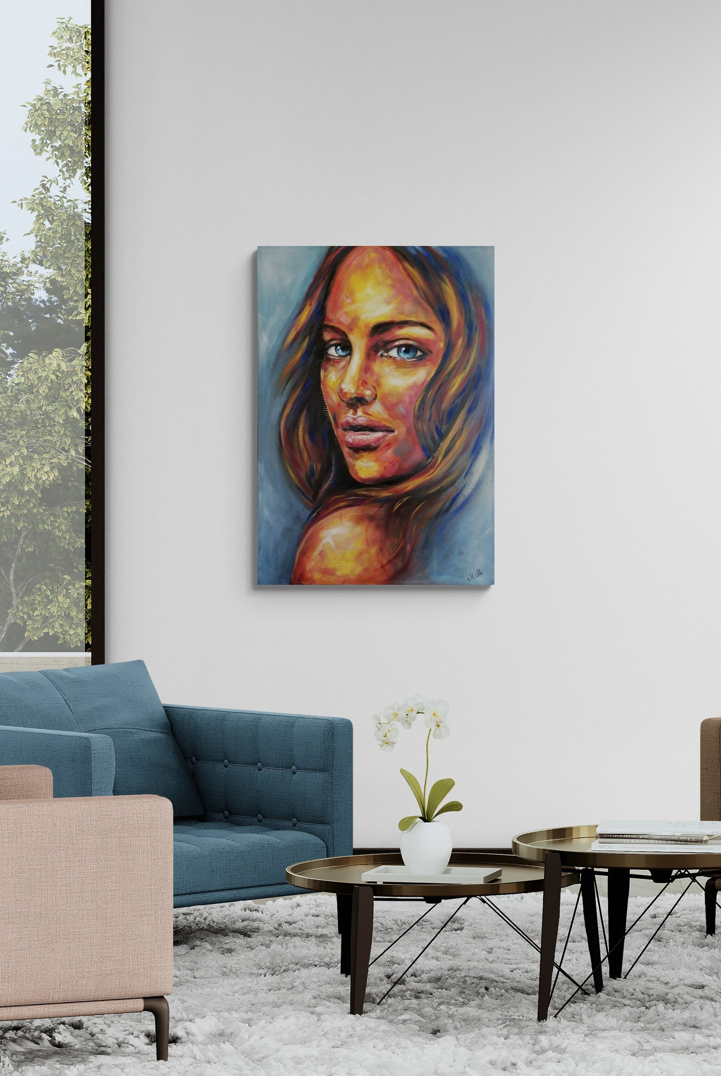 Woman in blue - Extra Large Colorful oil portrait painting
This vibrant portrait painting celebrates strength and beauty, making it a stunning statement painting for a modern home.
Created with rich oil colors on canvas, the expressive brushstrokes and textured layers add depth and emotion to this extra-large wall art.
Perfect for those who love colorful face paintings, this striking female portrait will enhance any living room, bedroom, or home gallery with its unique charm.