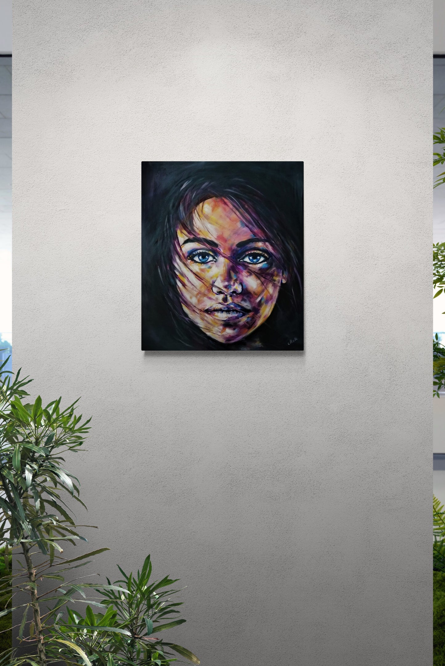 lobby wall artwork - original oil portrait painting of a woman