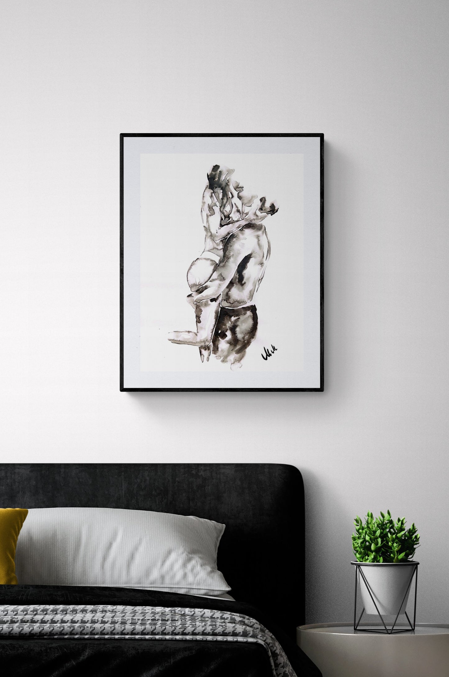 Lovers – Romantic Ink painting for Bedroom Decor - minimalist-bedroom-wall decor - lovers painting - black and white wall art
This original ink artwork captures the intimate embrace of lovers.
With just water and delicate strokes of black ink, this minimalist piece radiates simplicity and elegance, making it a perfect above-bed painting or a unique gift for couples.
Created on natural white, matte, heavy art paper using high-quality ink. and lovers.
Size: 16" x 11" (42 cm x 29 cm)