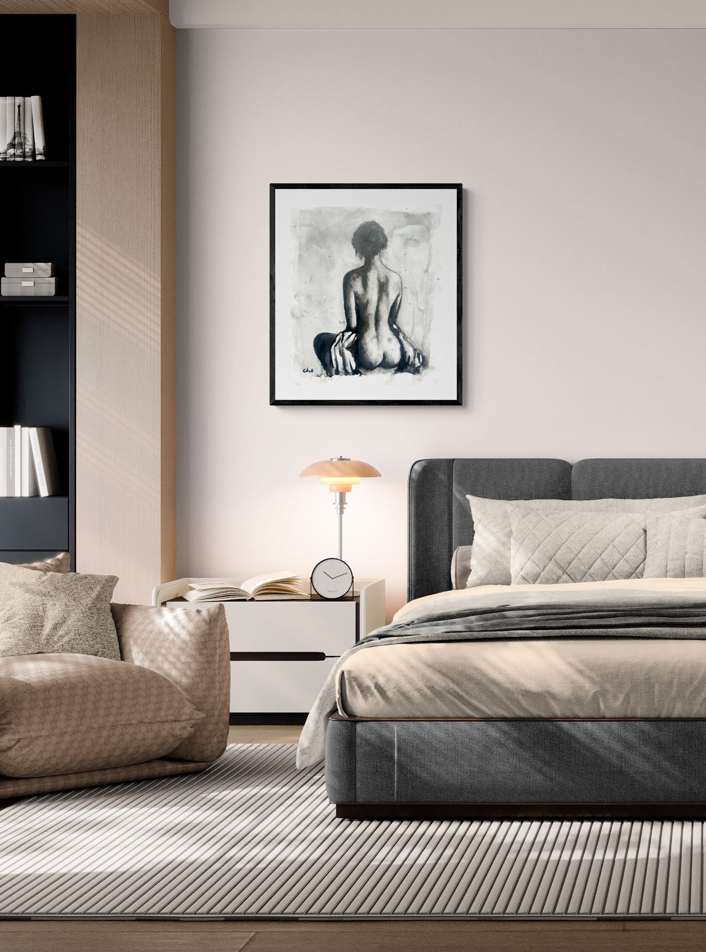Seated Presence - Ink Female Figure