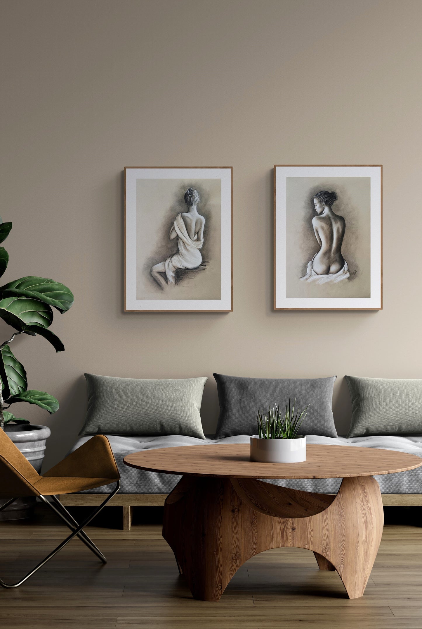 This intimate and elegant charcoal figure drawing captures the delicate balance between sensuality and subtlety. A celebration of feminine beauty, it brings a touch of romance and mystery to any space.
Perfect for above-bed decor, it creates a warm, inviting atmosphere, just enough seductive yet gracefully understated.
Each stroke of charcoal on recycled beige art paper highlights the soft curves and expressive form, making this nude woman artwork a timeless piece.