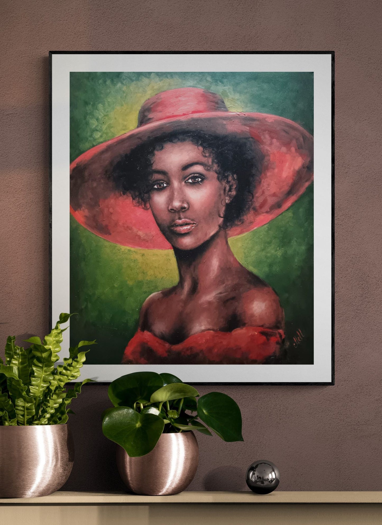 African Woman in red - oil portrait painting