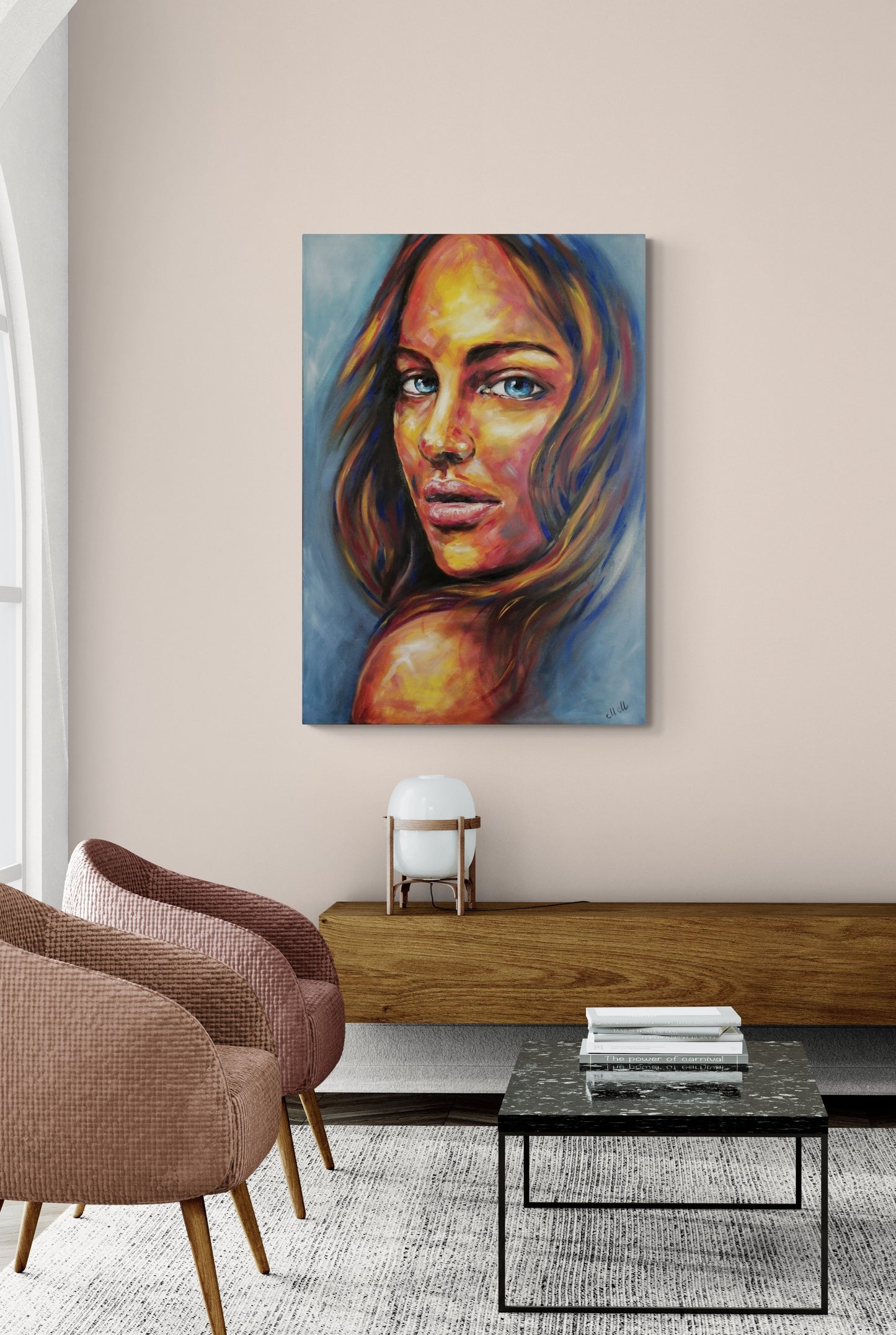 Woman in blue - Extra Large Colorful oil portrait painting
This vibrant portrait painting celebrates strength and beauty, making it a stunning statement painting for a modern home.
Created with rich oil colors on canvas, the expressive brushstrokes and textured layers add depth and emotion to this extra-large wall art.
Perfect for those who love colorful face paintings, this striking female portrait will enhance any living room, bedroom, or home gallery with its unique charm.