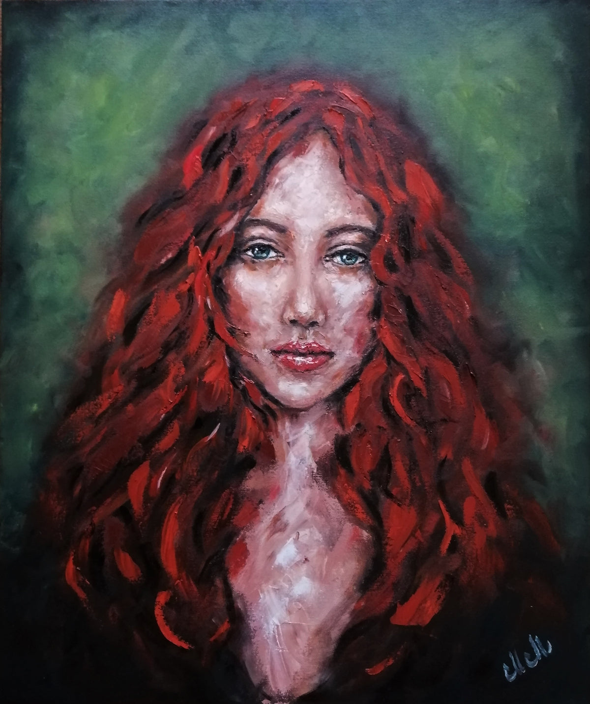 Original hand-made portrait painting of a woman in red - unique wall art for your Home