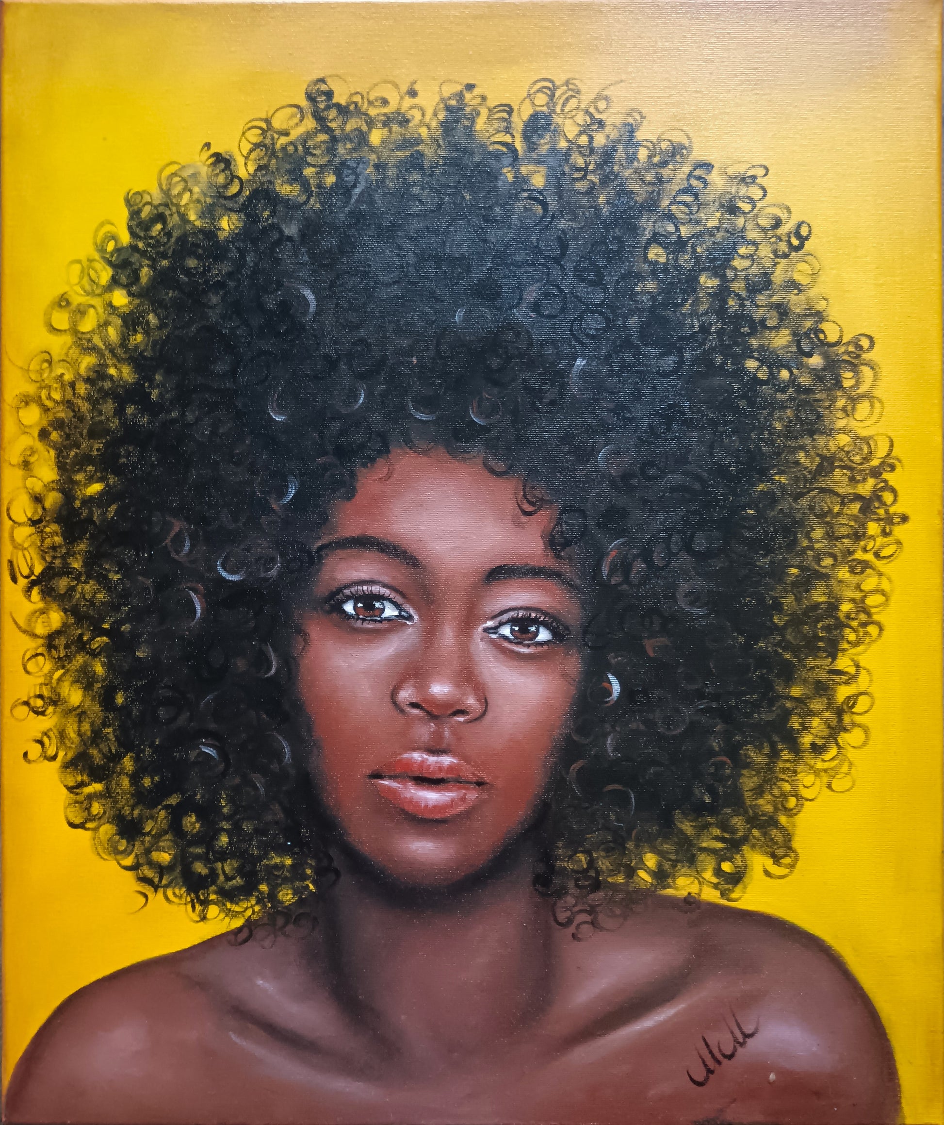 Empowering African Girl Portraiture – Original Oil Portrait Painting

This stunning Afro-American female portrait is a powerful and expressive hand-painted artwork, celebrating beauty, strength, and culture.

Created with high-quality oil colors on canvas, the rich textures and vibrant tones bring depth and emotion to the piece.

Portrait of woman is unique gift idea for someone special or a striking addition to any modern living room wall and bedroom decor.