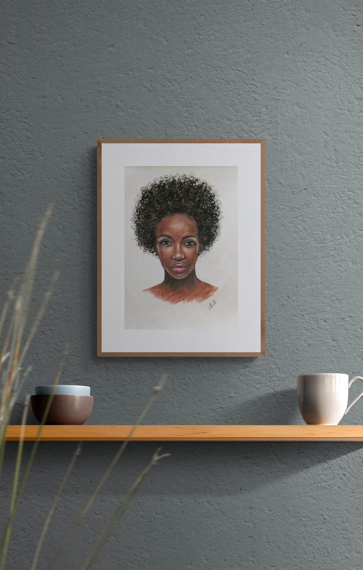 African portrait art - oil pastel portrait painting of a woman