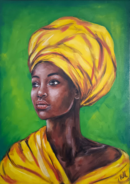 Afro African Female Portrait – Original Oil Painting

This stunning oil portrait of beautiful black female is a unique gift idea and a bold statement for any home gallery.&nbsp;Hand-painted with high-quality oil colors on canvas, it showcases rich textures and vibrant tones.

Canvas wall art Size: 50 cm x 70 cm (20" x 28")&nbsp;

The Portraiture artwork is perfect for living rooms, bedrooms, offices, or gallery walls.
