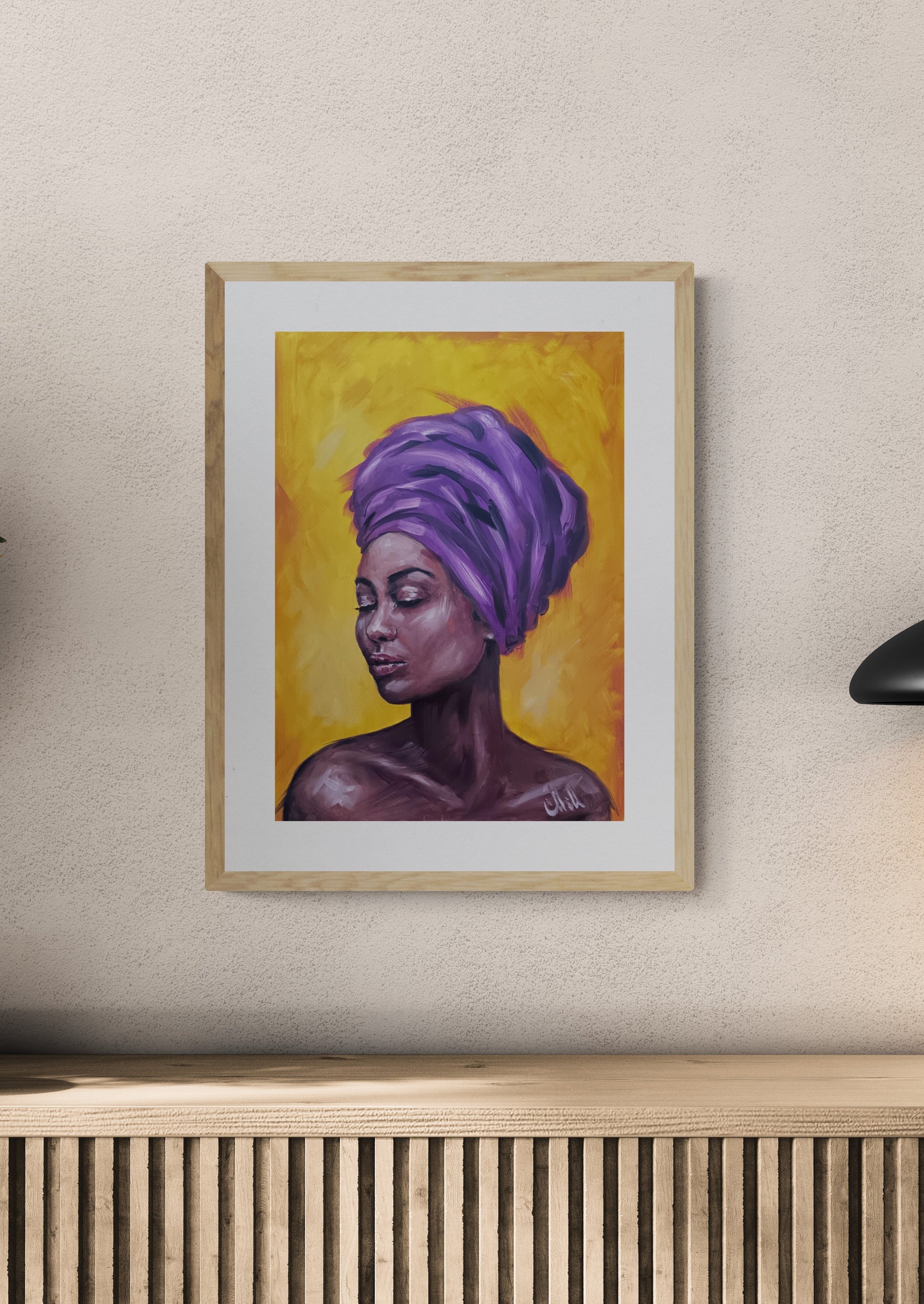 Hand-Painted African Beauty – Original Female Portraiture

This oil portrait painting of African woman is a stunning piece of female portraiture, capturing strength, beauty, and culture.

Created with high-quality oil colors on loose canvas, this Afro-African female figure painting is a timeless addition to any art collection.

Size: 35 cm x 48 cm (14" x 19")