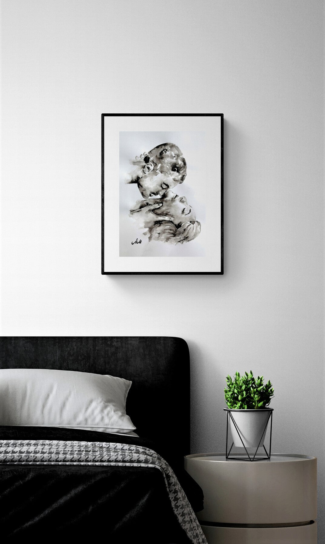 Bedroom wall decor is made on natural white, matte, heavy art paper with high quality water colors.

Modern simple art Size: 11" x 16" (29 cm x 42 cm)

Kissing couple art will be carefully packaged and shipped by Registered International Mail with tracking number.
