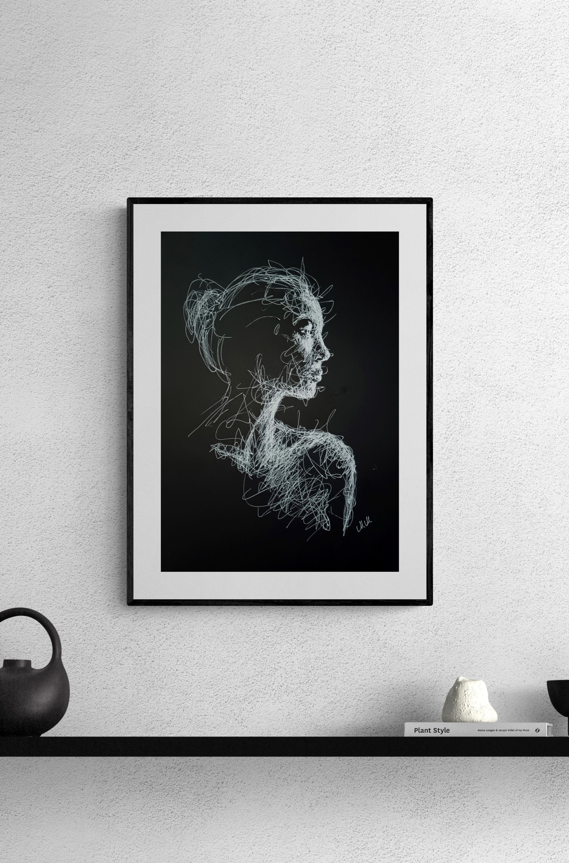 Modern Elegance Black and White Line Portrait Drawing - Original Sensual Art

This Modern Elegance black and white line portrait drawing is an original, sensual piece of artwork, handmade with love and care.

The minimalist female face figure captures a timeless beauty, offering a sophisticated touch to any space. The delicate lines, drawn with white pen on black art paper, evoke both grace and strength, creating a striking contrast that will captivate the eye.