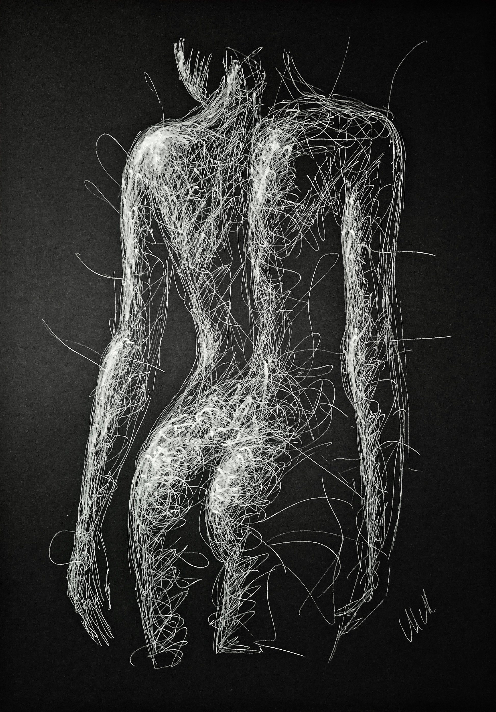 Black and White Sensual Line Drawing – Original Erotic Minimalist Art

Elevate your space with this captivating black and white line drawing, a stunning piece of original sensual art. Striking the perfect balance between elegance and intimacy.

This modern erotic painting is both sexy and subtle, making it an ideal choice for bedroom decor or sophisticated bathroom wall art.

This nude female figure is delicately created with a white pen on black art paper, showcasing graceful lines.