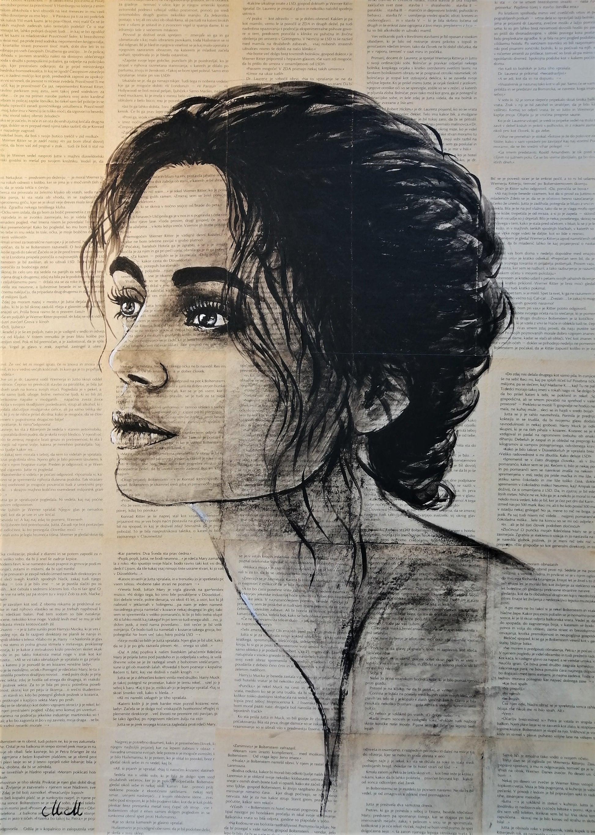 Book Profile Portrait – Mixed Media Art

As a lifelong book lover, I’ve always been drawn to the stories and textures of vintage pages. This passion inspired me to create the Book Profile Portrait, a unique blend of art and literature that brings a sense of history and character to your space.

This monochromatic profile portrait is a striking piece of recycled wall art, blending sustainability with contemporary style.

Portrait is crafted with acrylic paint on book pages, glued to canvas.