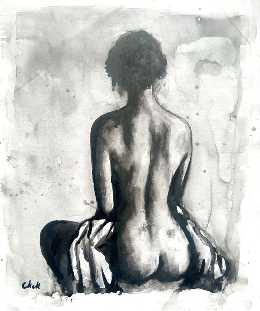 Seated Presence - Ink Female Figure