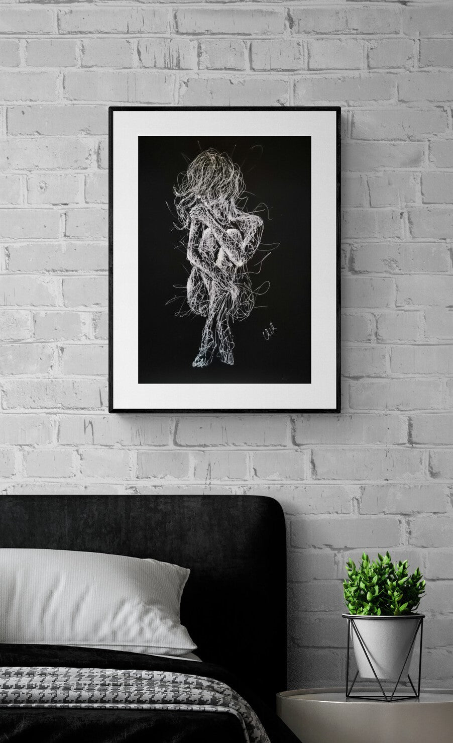Black and White Sensual Line Drawing – Original Erotic Minimalist Art

Elevate your space with this captivating black and white line drawing, a stunning piece of original sensual art. Striking the perfect balance between elegance and intimacy.

This modern erotic painting is both sexy and subtle, making it an ideal choice for bedroom decor or sophisticated bathroom wall art.

This nude female figure is delicately created with a white pen on black art paper, showcasing graceful lines.