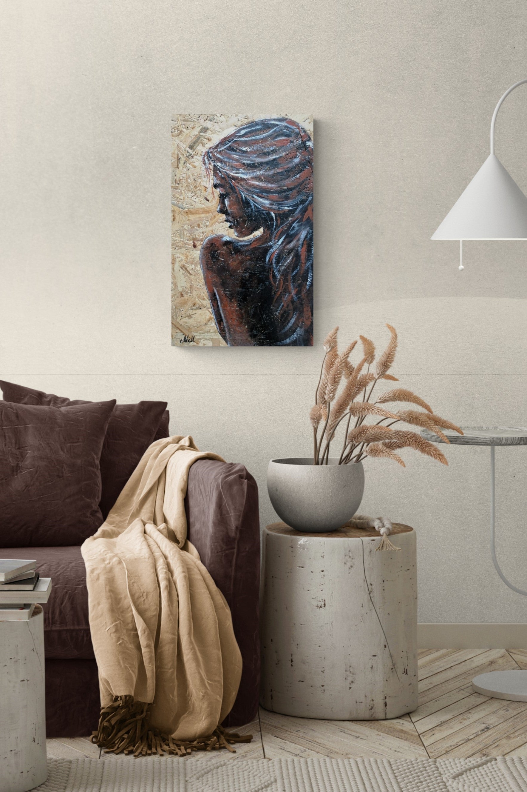Elegant Portrait on Wood – Rustic & Timeless Wall Art

This delicate profile portrait of a woman, painted on a natural wood panel, blends rustic charm with artistic elegance.

The warmth of the wood grain enhances the expressive acrylic brushstrokes, making this piece a truly unique and soulful addition to your home.

Perfect for a cozy bedroom setting or as a statement piece in any space, this one-of-a-kind artwork brings both nature and creativity into your decor.