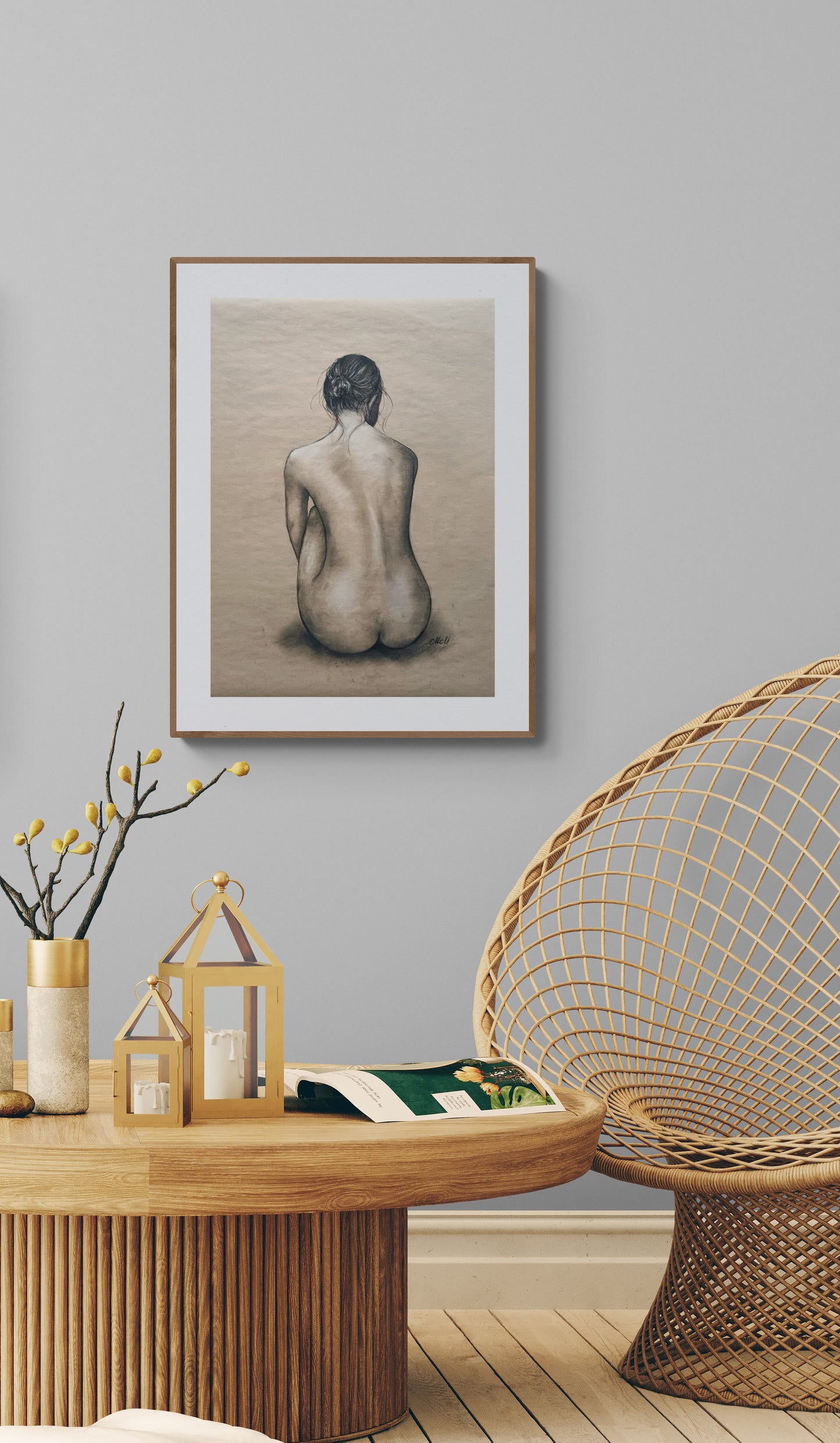 Home wall decor - elegant nude painting

This intimate and elegant charcoal figure drawing captures the delicate balance between sensuality and subtlety. A celebration of feminine beauty, it brings a touch of romance and mystery to any space.