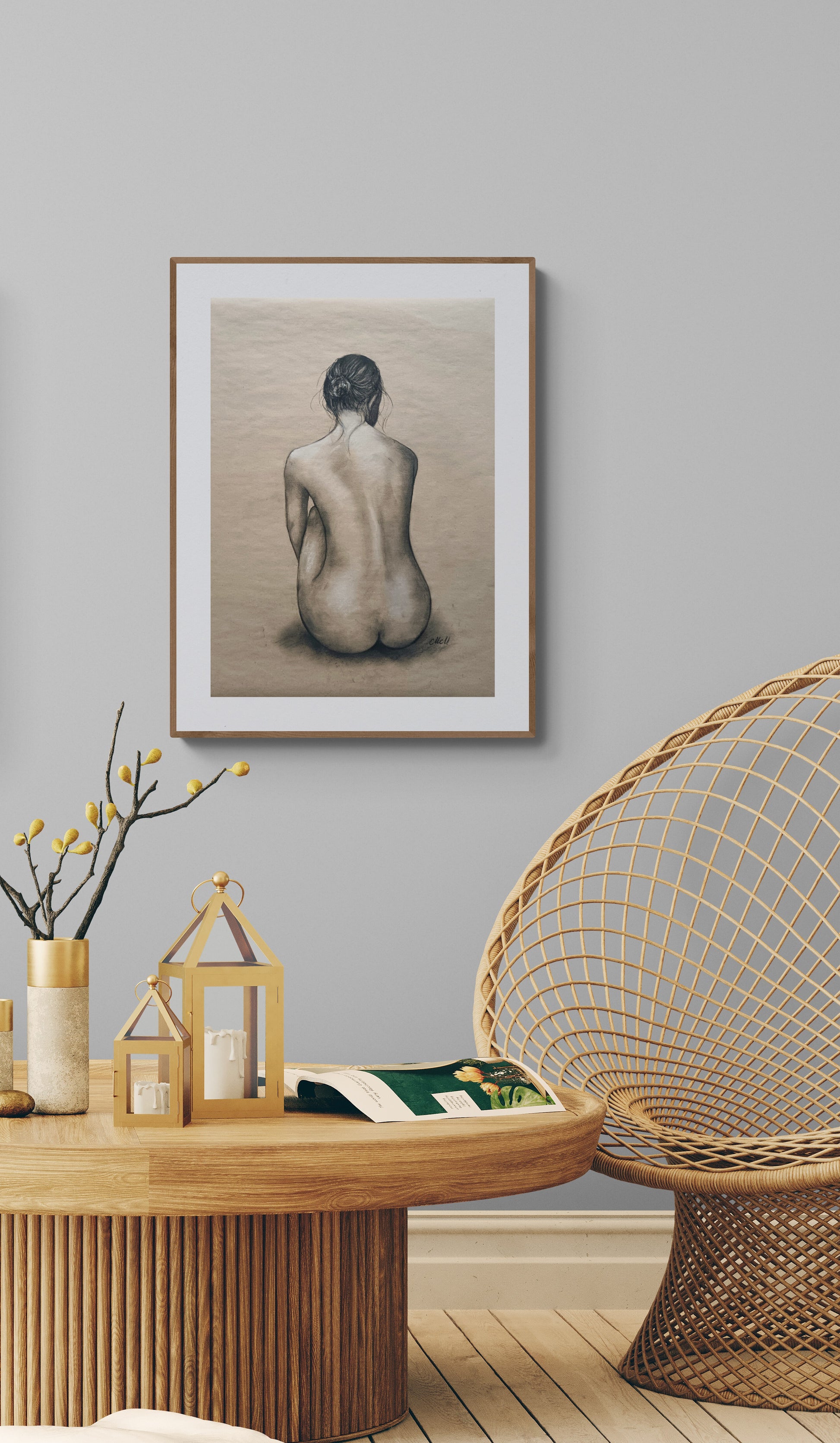 Home wall decor - elegant nude painting

This intimate and elegant charcoal figure drawing captures the delicate balance between sensuality and subtlety. A celebration of feminine beauty, it brings a touch of romance and mystery to any space.