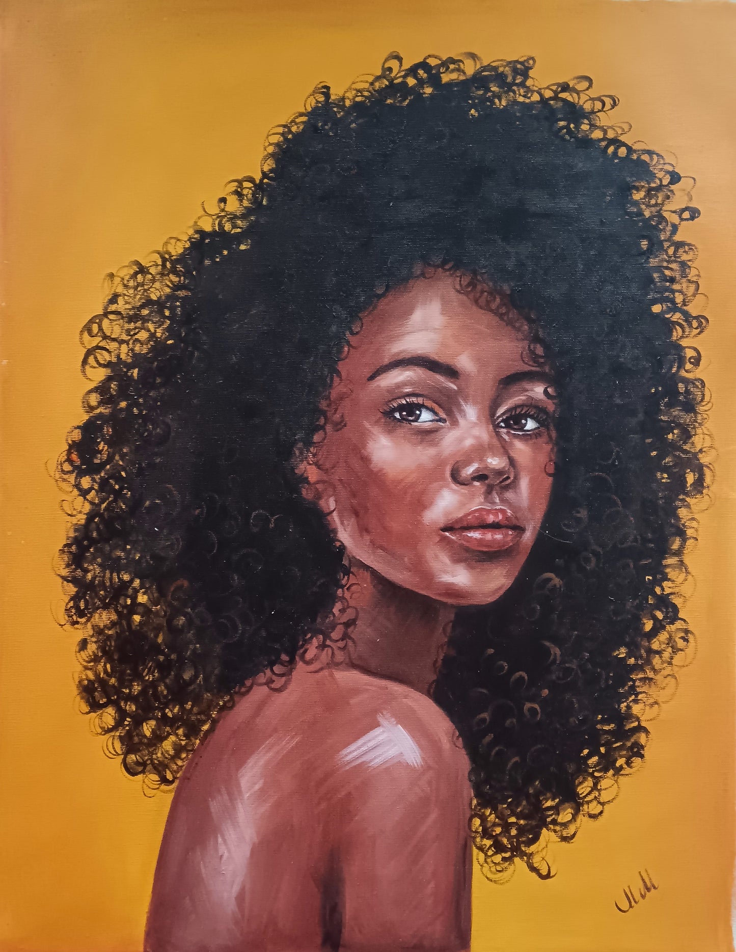 This stunning Afro-American female portrait is a powerful and expressive hand-painted artwork, celebrating beauty, strength, and culture.

Created with high-quality oil colors on canvas (unstretched), the rich textures and vibrant tones bring depth and emotion to the piece.

Portrait of woman is unique gift idea for someone special or a striking addition to any modern living room wall and bedroom decor, this artwork embodies both elegance and empowerment.
